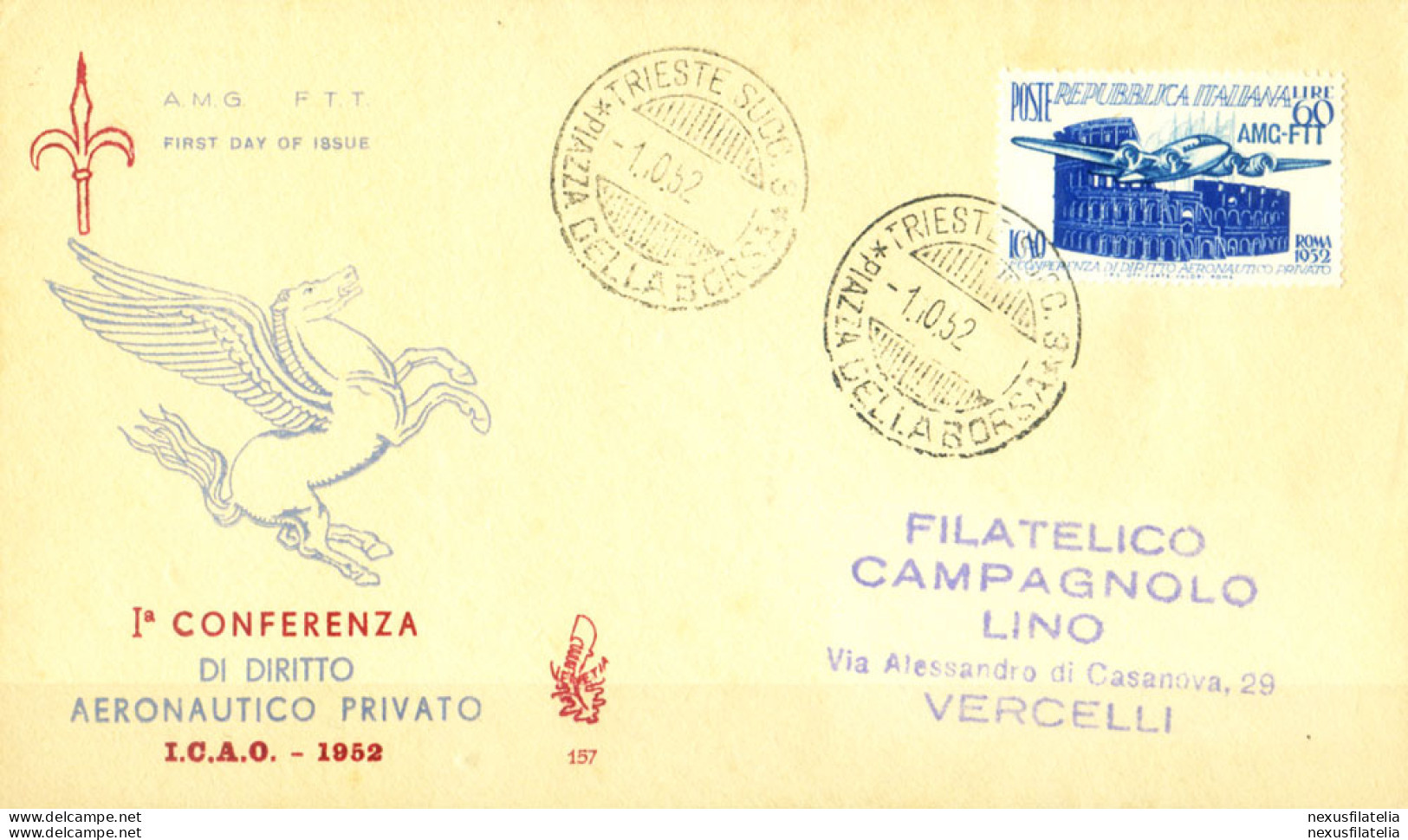 Zona A. Diritto Aeronautico FDC 1952. - Sonstige & Ohne Zuordnung