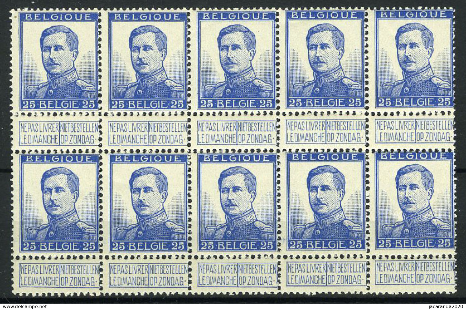 België 125 ** - Koning Albert I - Zegel Uit De Reeks "Pellens" - Blok Van 10 - 1912 Pellens