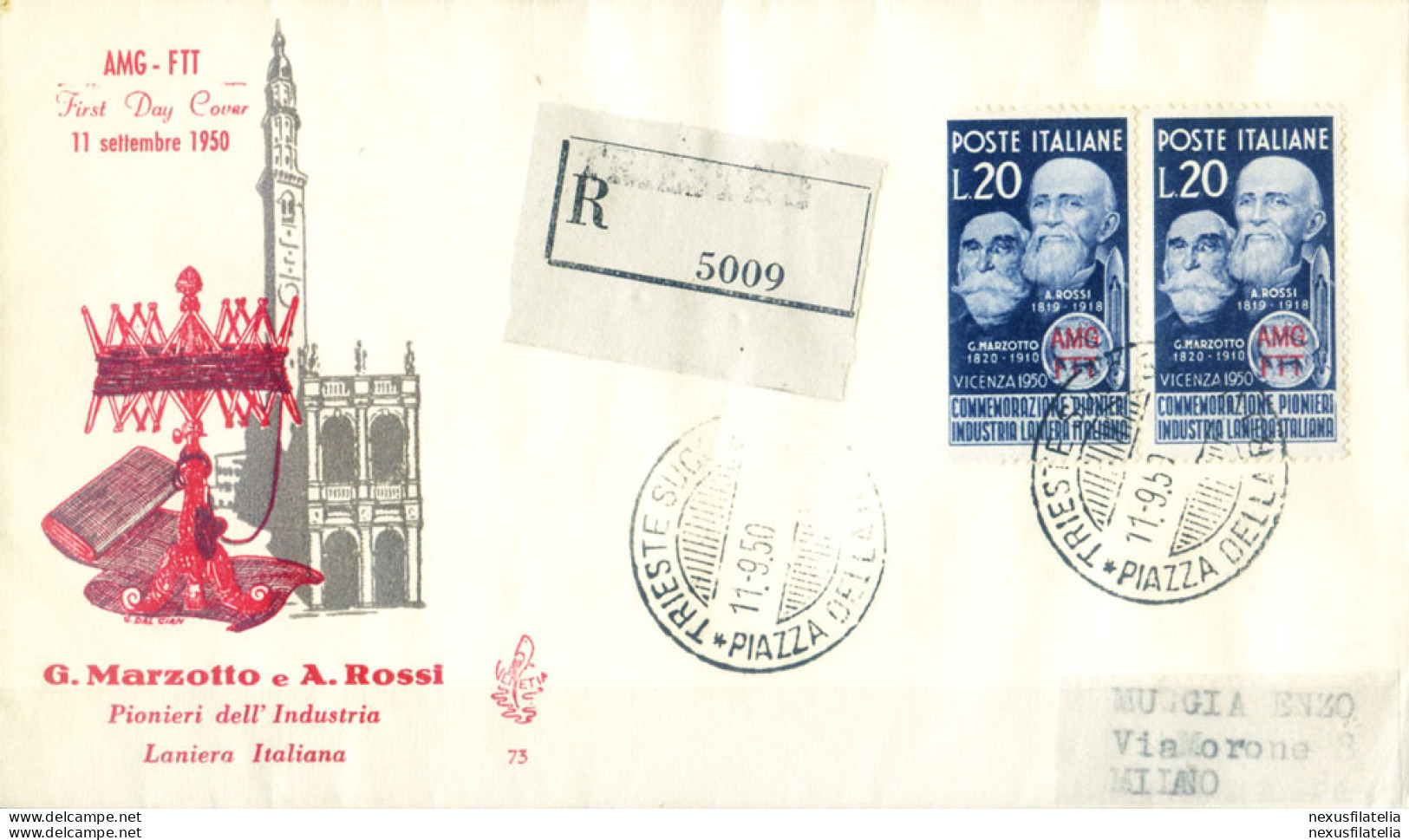 Zona A. G. Marzotto E A. Rossi FDC 1950. - Otros & Sin Clasificación