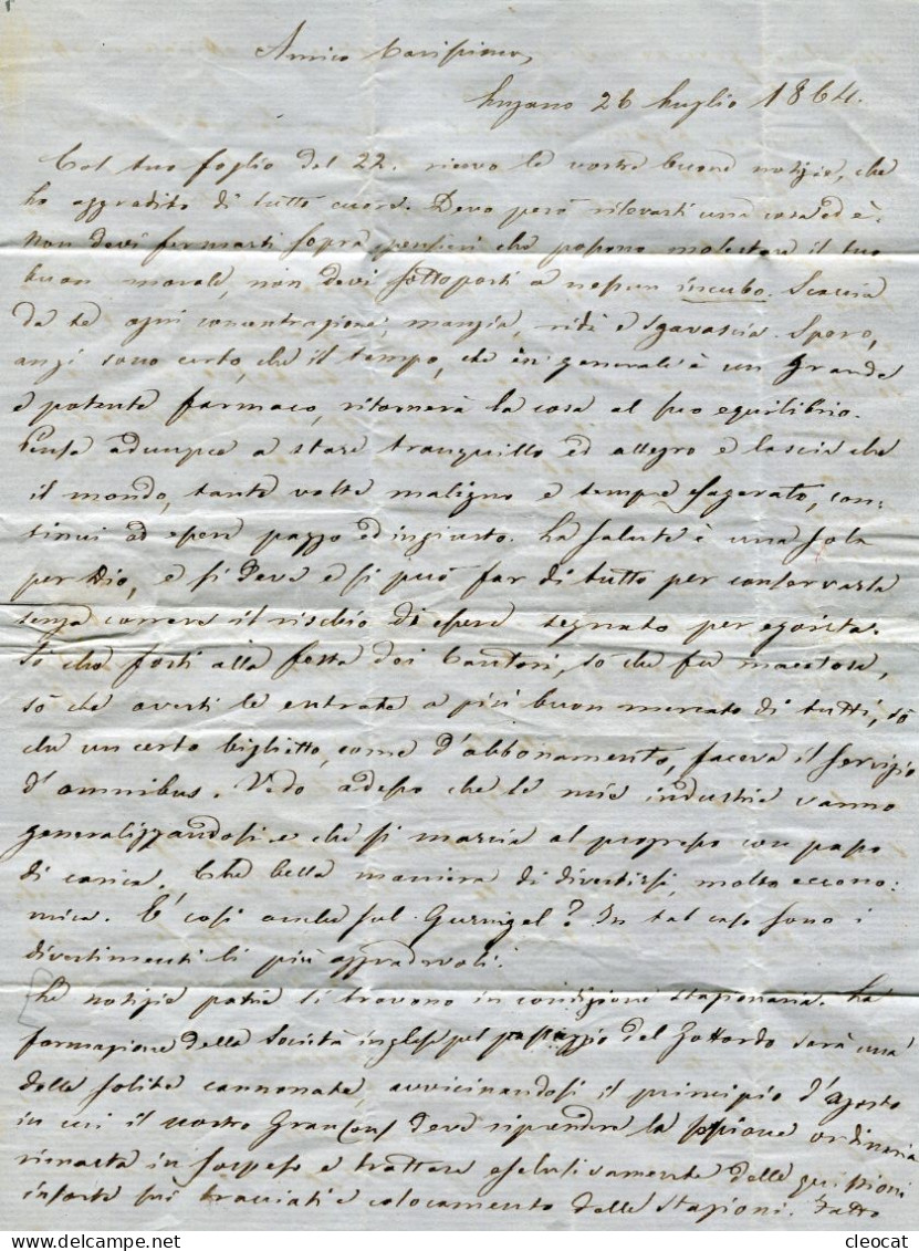 Faltbrief Von Lugano Nach Gurnigelbad 1864 - Lettres & Documents