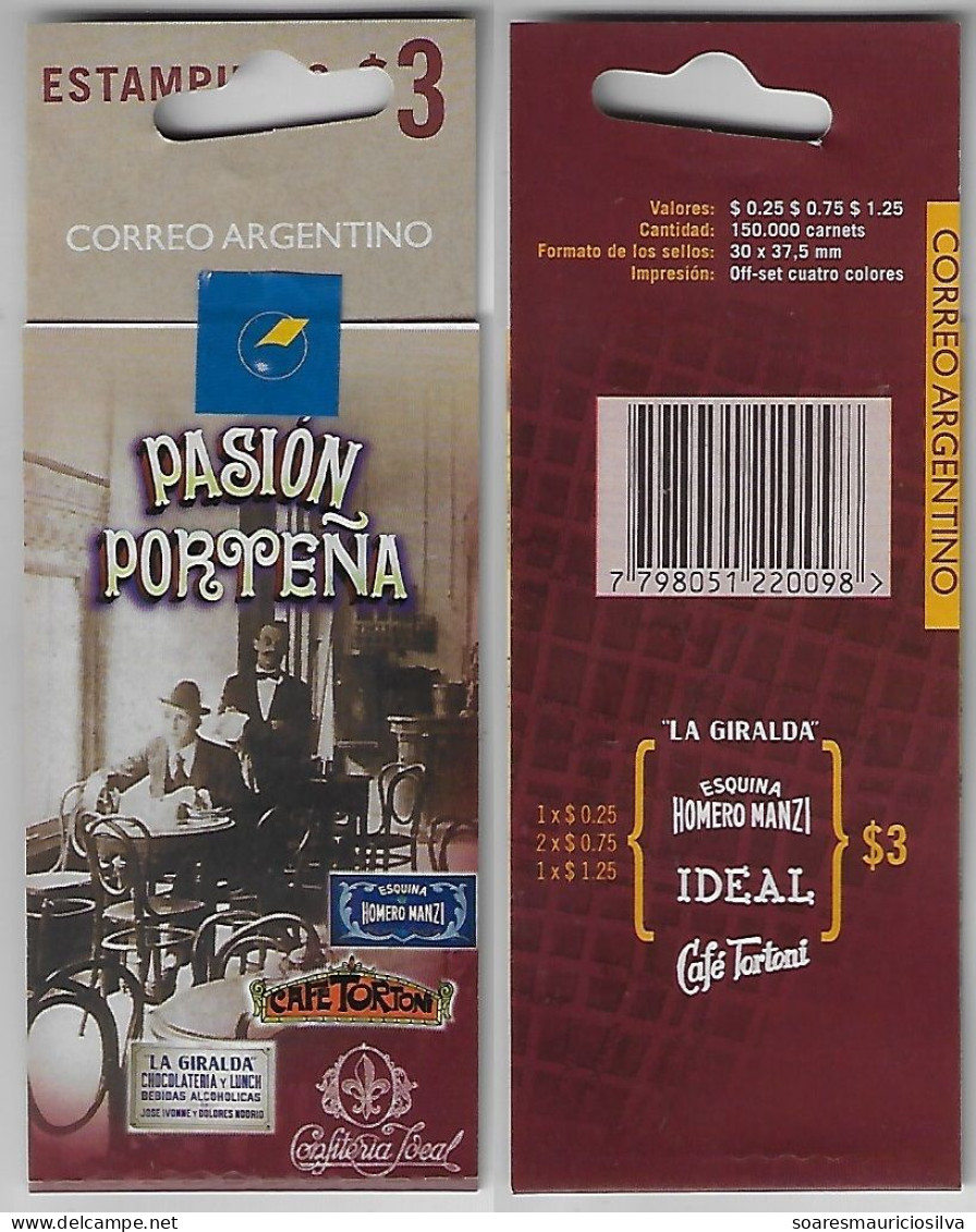 Argentina 1999 Complete Booklet With 4 Stamp Coffee Porteña Buenos Aires Passion Sealed Slight Folds - Carnets