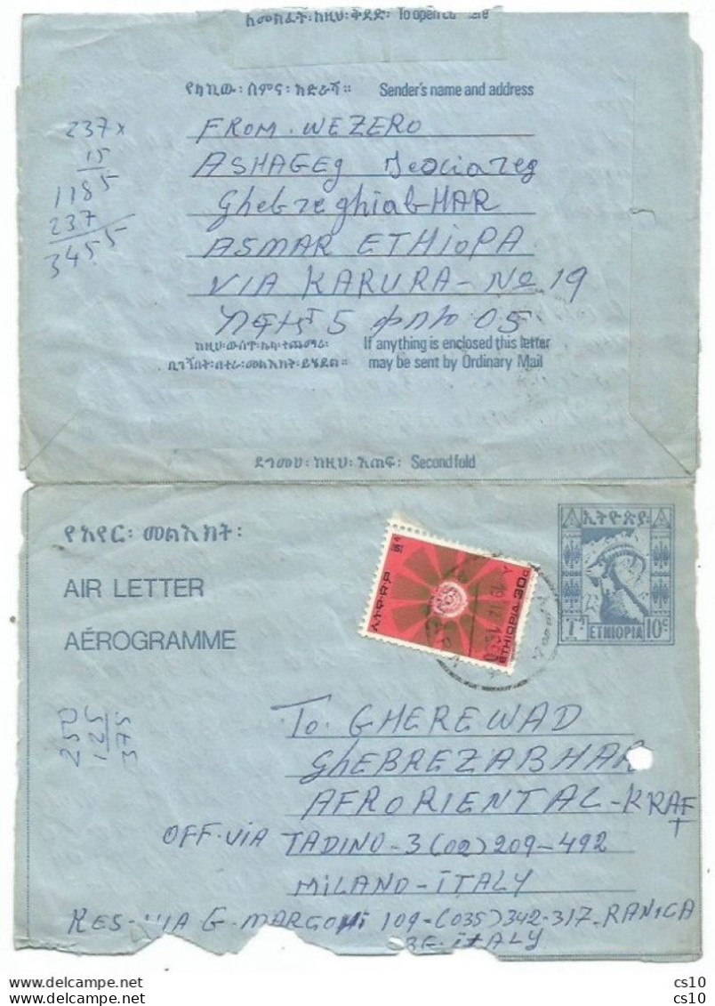 Ethiopia Stationery Air Letter Aerogramme C.10 Moufflon UPRATED With 30c Asmara 19dec1980 X Italy - Written Ethiopian !! - Etiopía