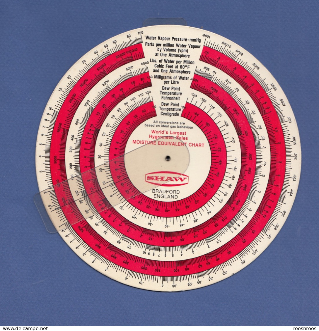 REGLE DE CALCUL DE POINT DE ROSEE SOUS PRESSION AVEC CONVERSIONS - SHAW -BRADFORD - Andere & Zonder Classificatie