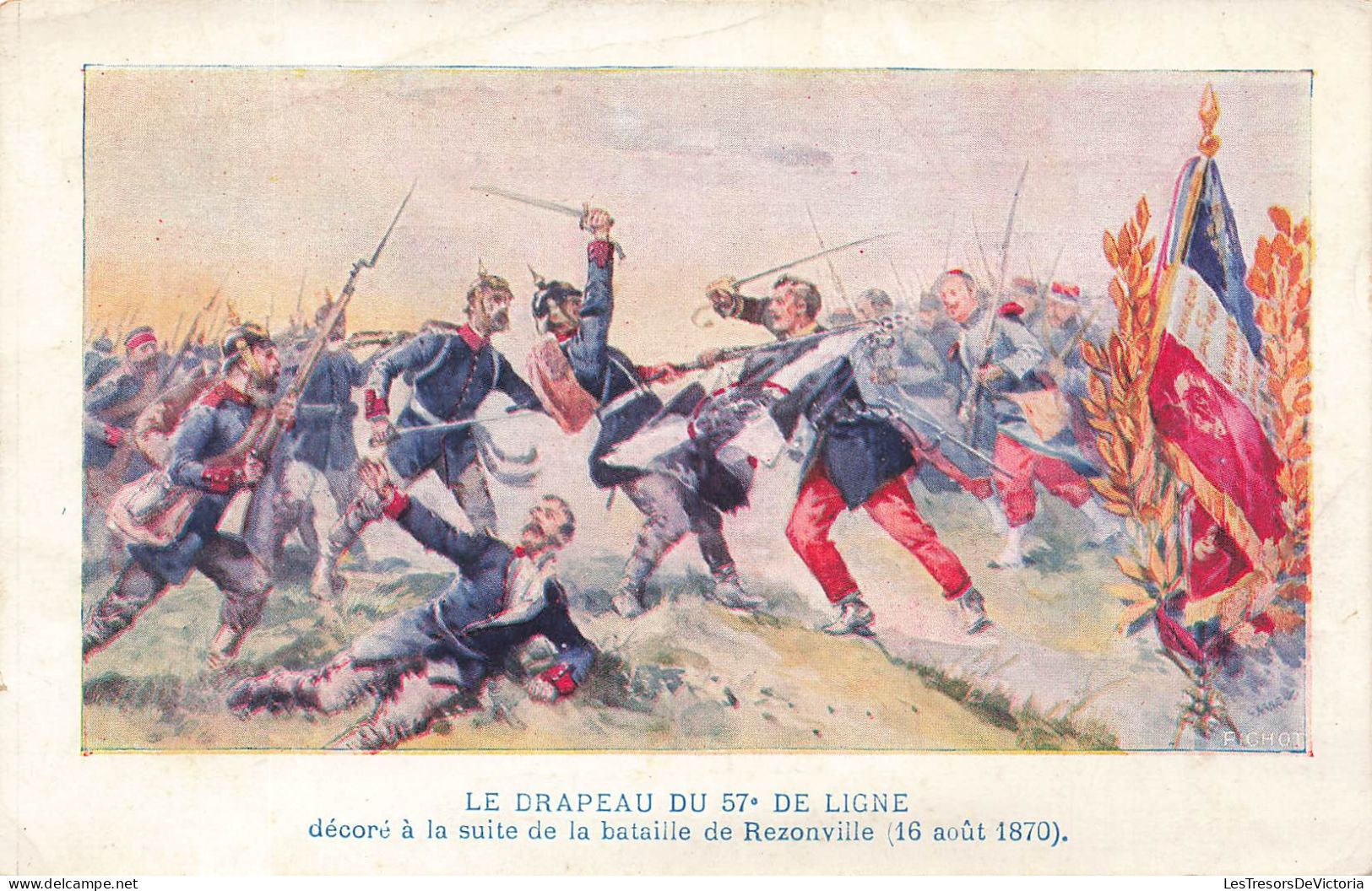 MILITARIA - Guerres - Le Drapeau Du 57e De Ligne - La Bataille De Rezonville - Carte Postale Ancienne - Andere Kriege