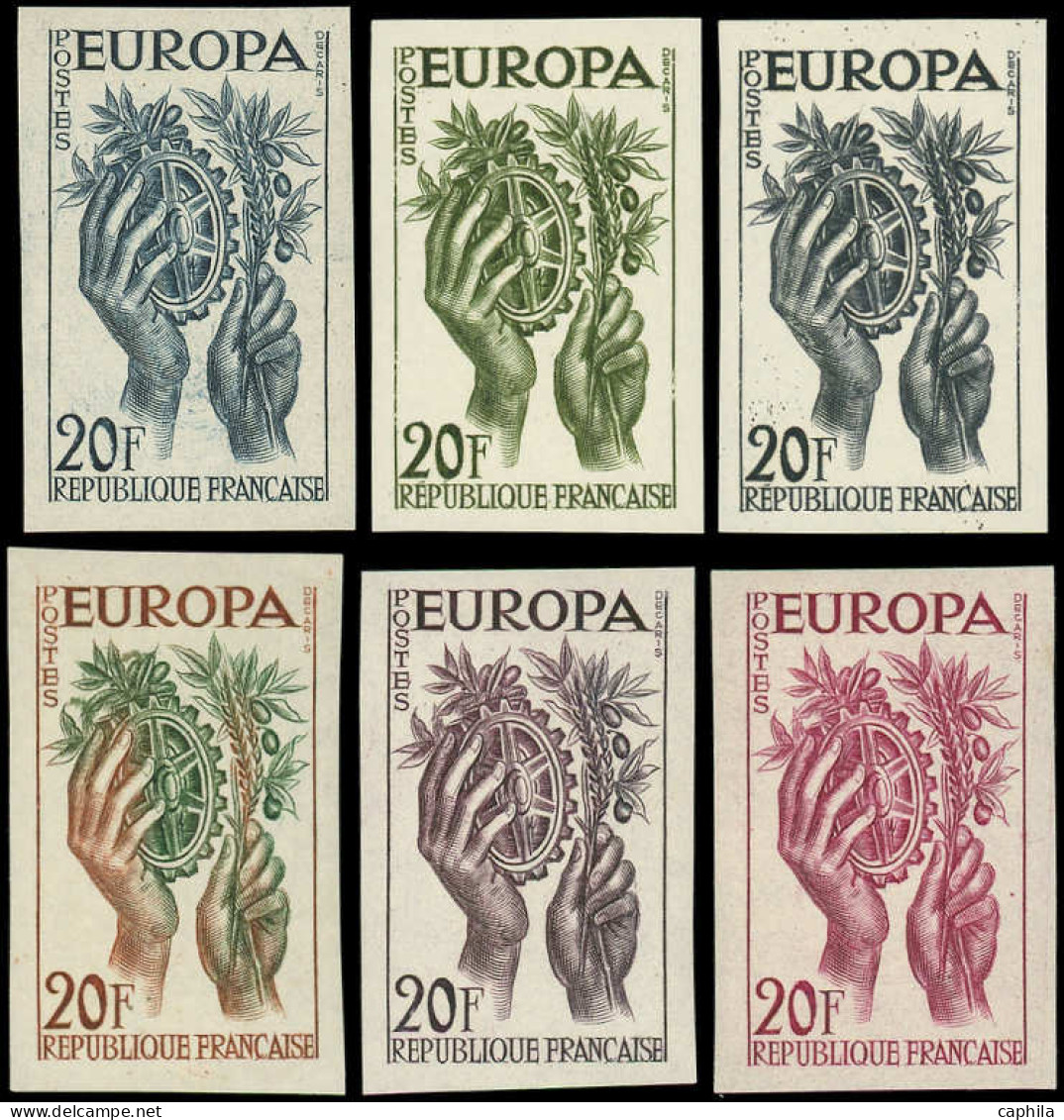 FRANCE Essais De Couleurs ** - 1122, Série De 6 Essais De Couleurs Différents Dont Polychrome: 20f. Europa 1957 - Cote:  - Other & Unclassified