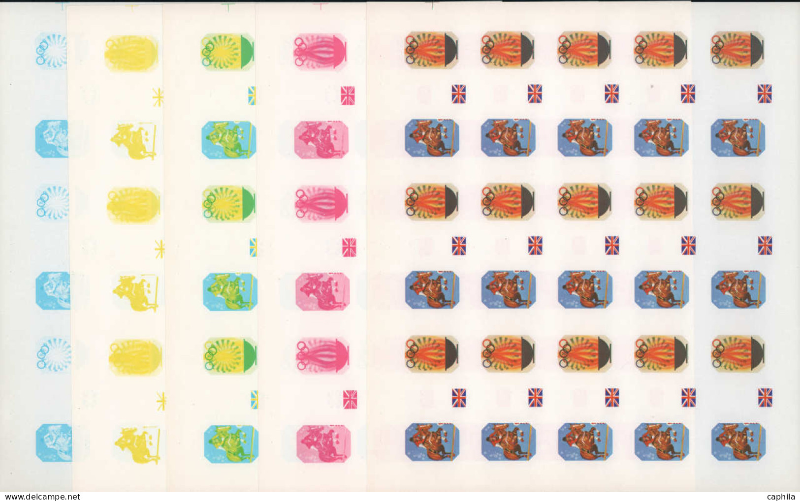ARABIE SUD/E SHARJAH Poste ** - Michel 1158/77, exceptionnelle collection de 106 feuilles entières de 15 essais de coule