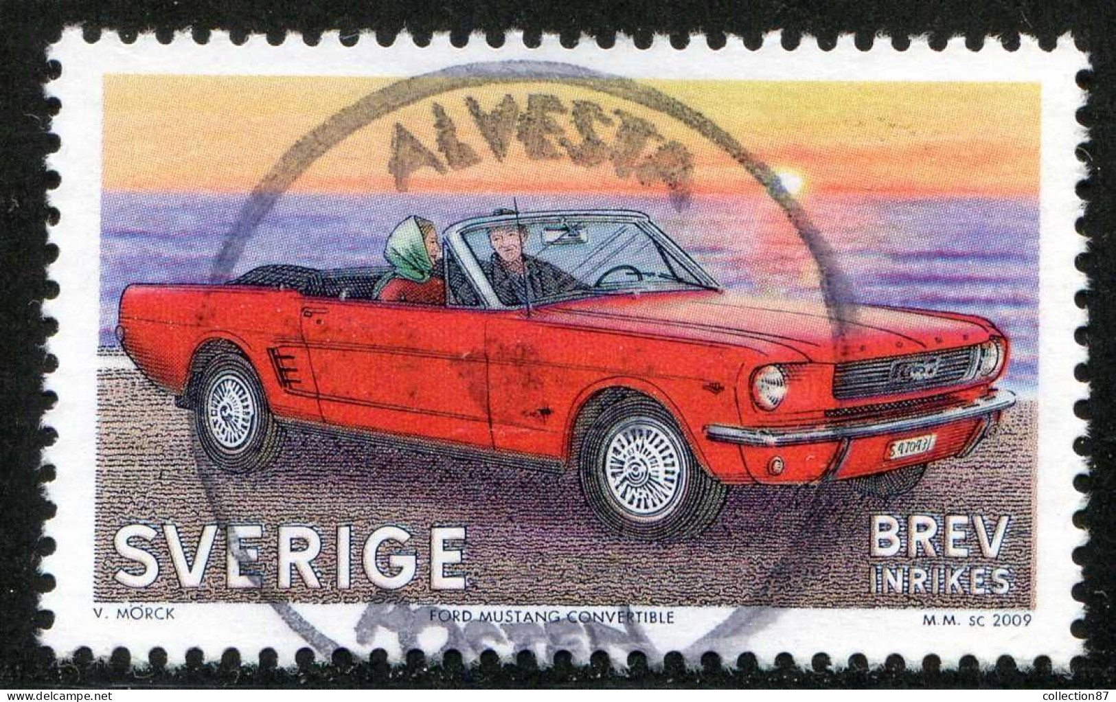 Réf 77 < SUEDE Année 2009 < Yvert N° 2663 Ø Dent 4 Cotés Used < SWEDEN < Voiture Automobile < Ford Mustang - Used Stamps