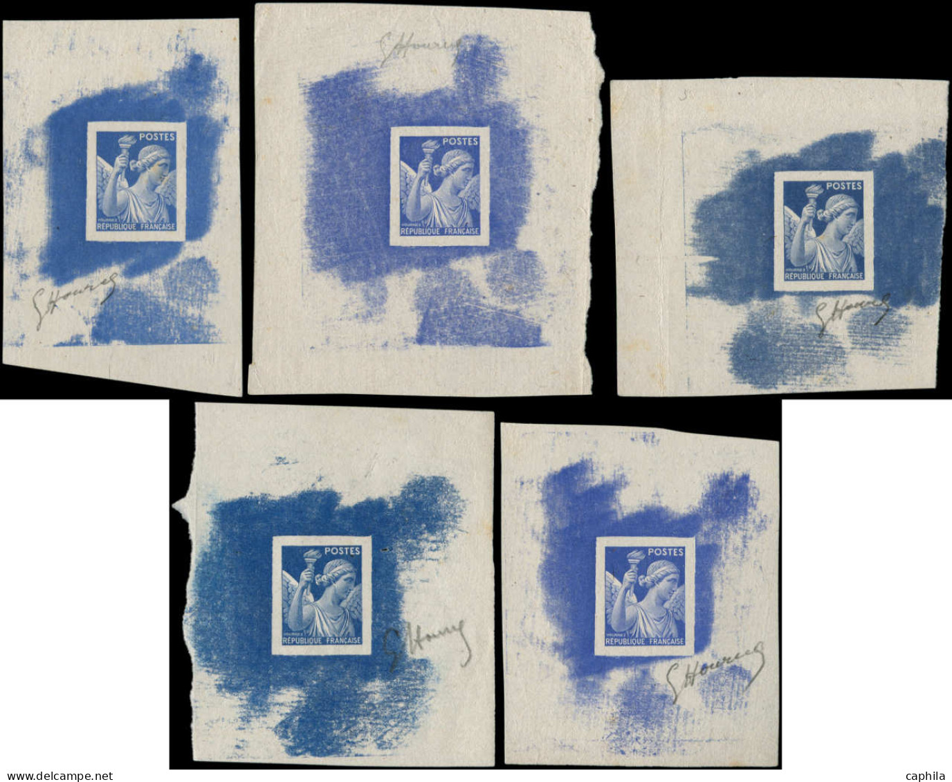 FRANCE Epreuves D'Artiste EPA - (431), Gravure Fine, Série De 5 épreuves Du Poinçon Sans Faciale Dans 5 Teintes De Bleu  - Epreuves D'artistes