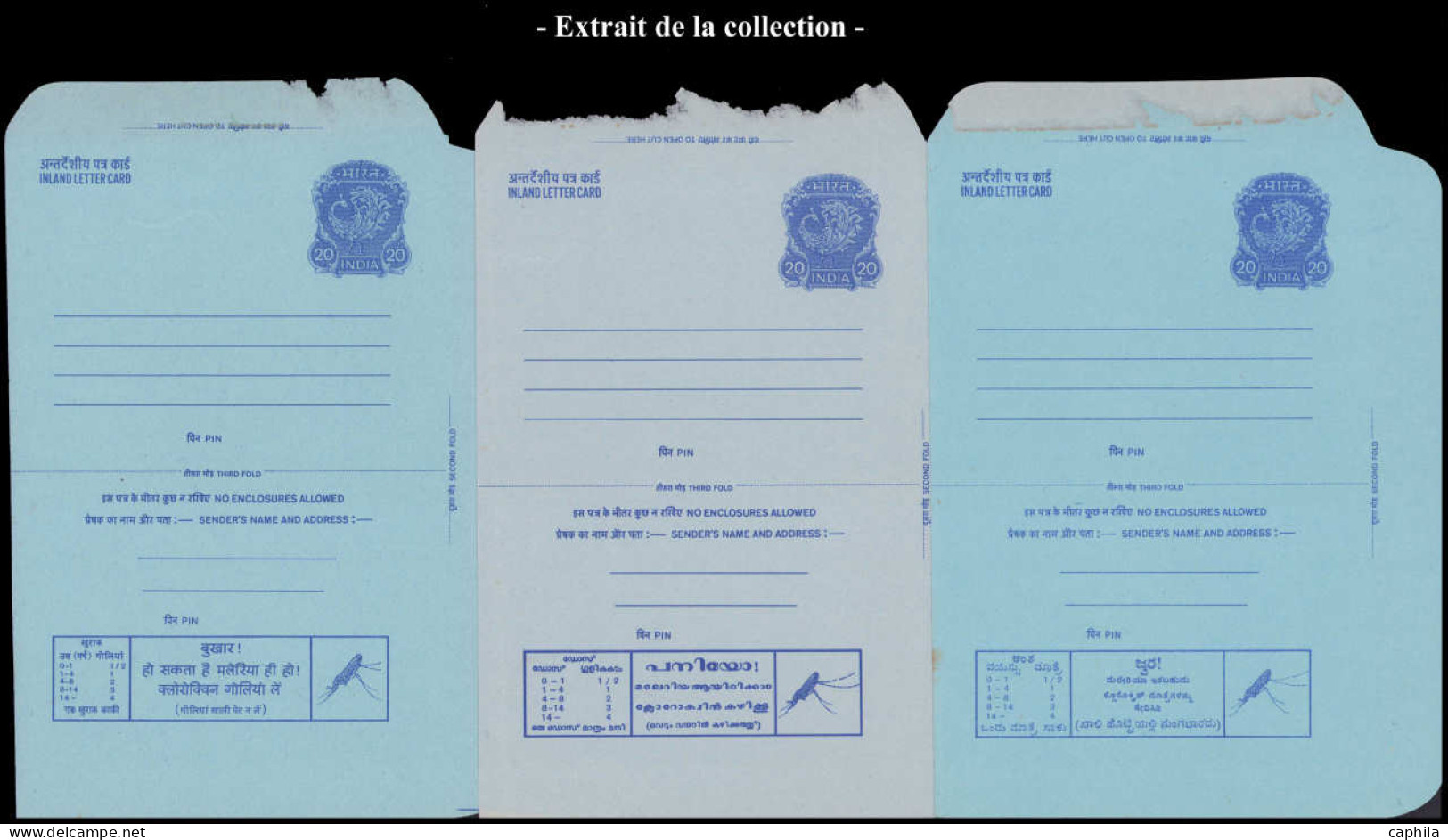 INDE  REPUBLIQUE Entiers Postaux N - Collection de 620 entiers publicitaires 1965/1985, dont Cp, Aérogramme, enveloppes,