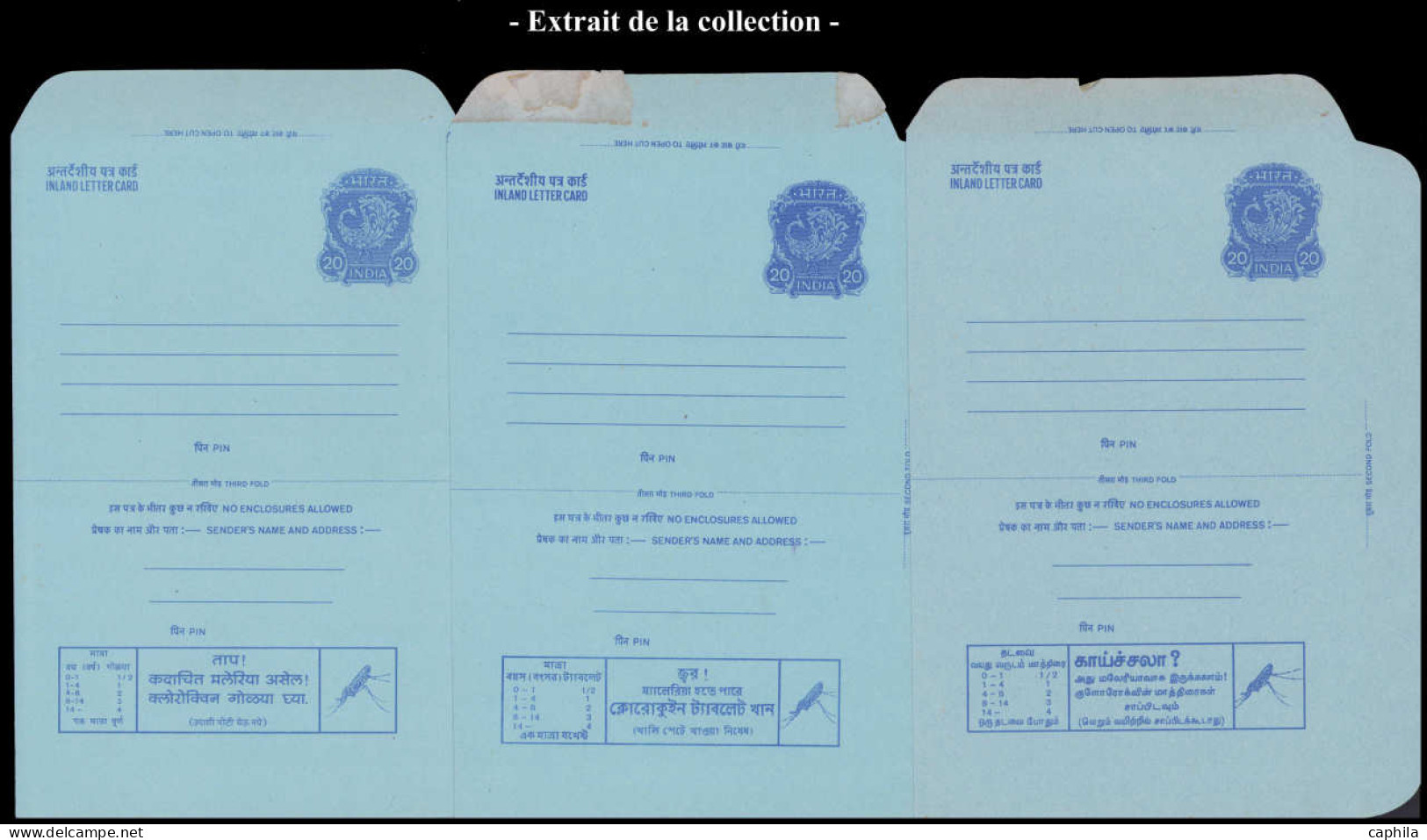 INDE  REPUBLIQUE Entiers Postaux N - Collection de 620 entiers publicitaires 1965/1985, dont Cp, Aérogramme, enveloppes,