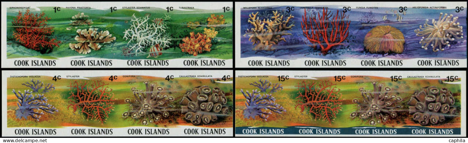 COOK Poste ** - 570/617, Complet 12 Bandes De 4 Se Tenant, Non Dentelées (tirage 150): Coraux - Cook Islands