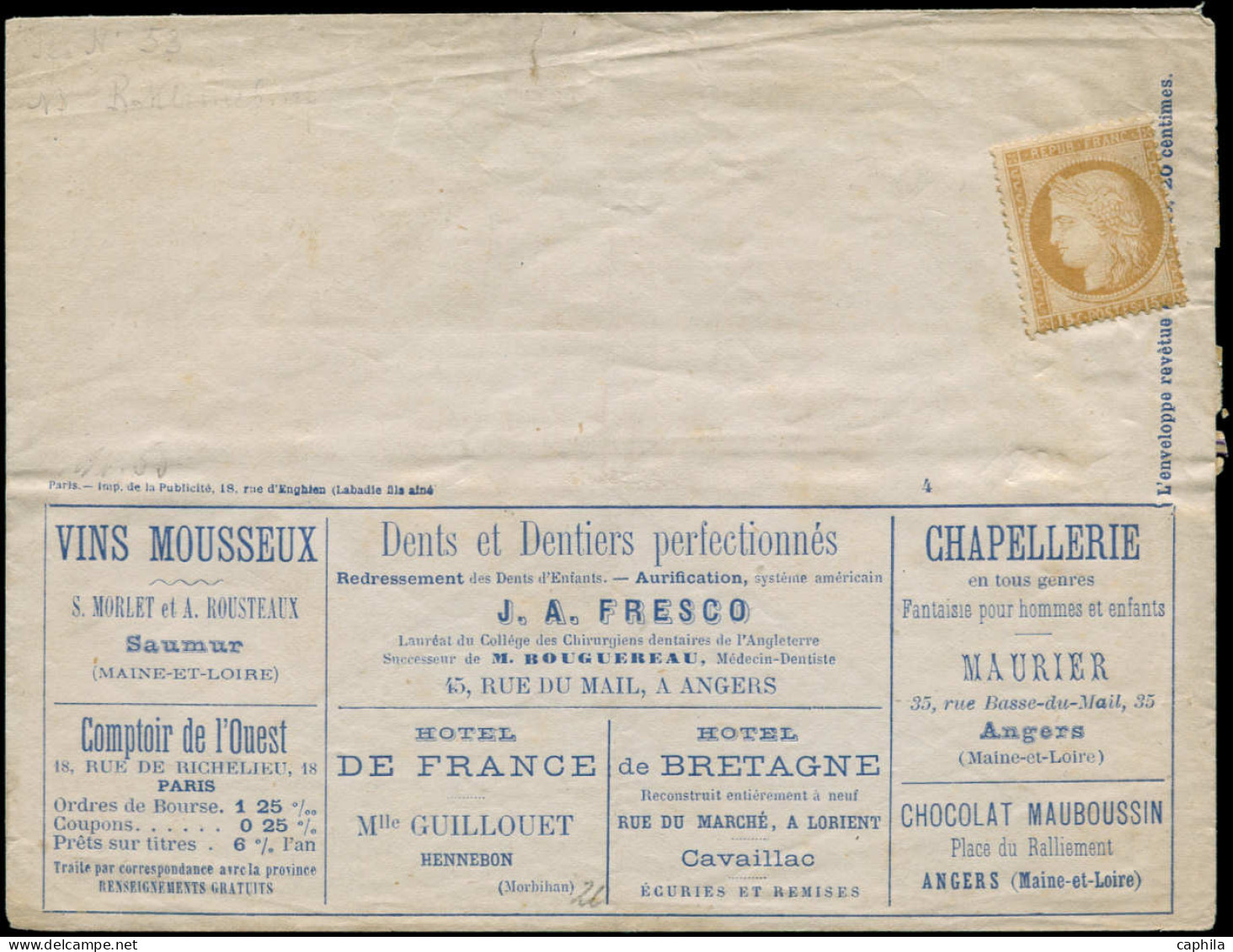 FRANCE Entiers Publicités Multiples N - Enveloppe Publicitaire, Cité Trévise (S. Maine & Loire  - Angers), Affranchie Yv - Standard Covers & Stamped On Demand (before 1995)