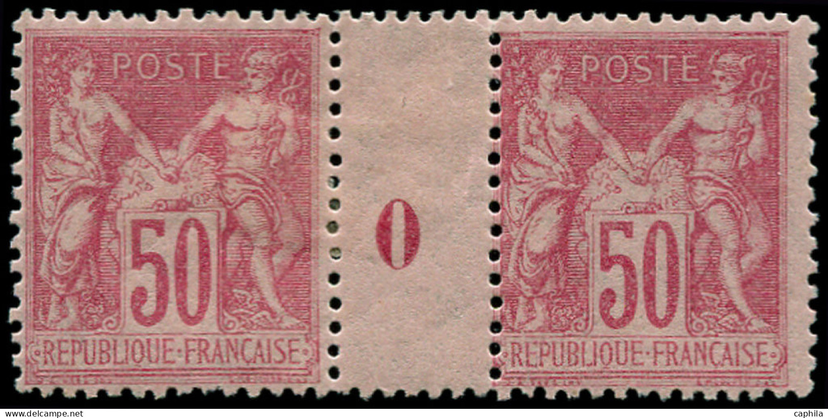 FRANCE Poste * - 104, Paire Millésime "0" (1 Exemplaire  **), Très Frais: 50c. Rose Type III - Cote: +820 - 1898-1900 Sage (Type III)
