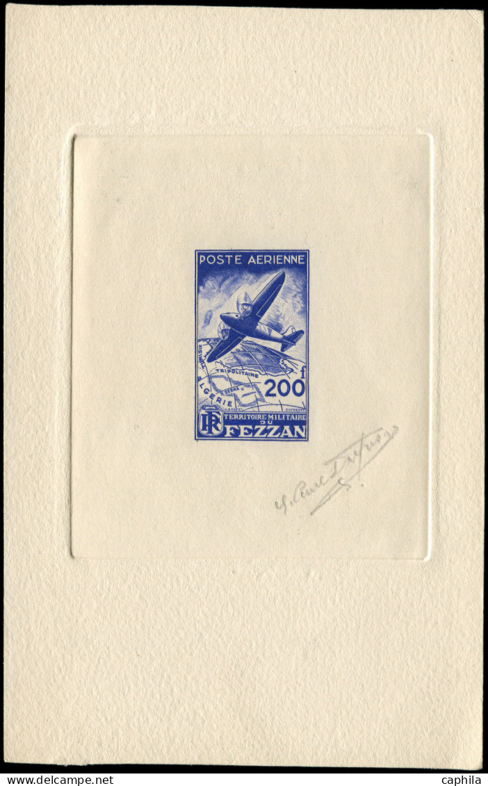 FEZZAN Poste Aérienne EPA - 5, épreuve D'artiste En Bleu, Signée: 200f. Avion - Autres & Non Classés