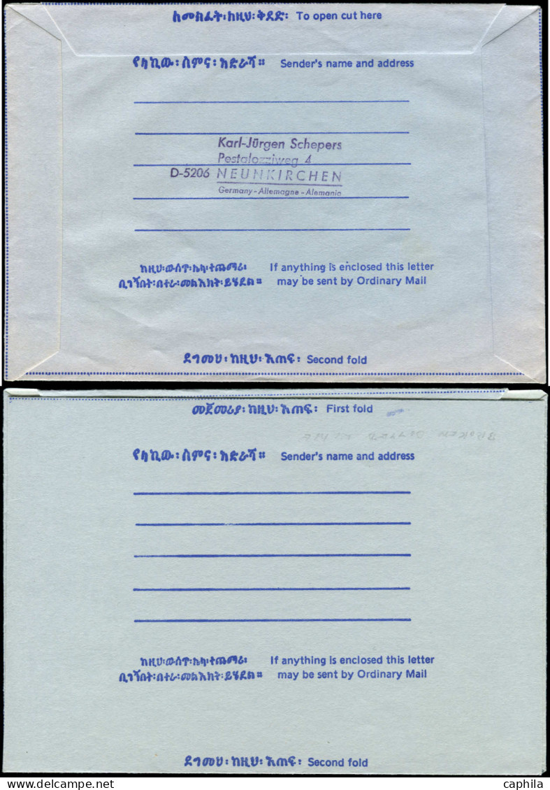 ETHIOPIE Entiers Postaux N - Wiegand 27, 2 Aérogrammes, Un Exemplaire Sans Impression Du Rouge (timbre): 50c. Mouflon - Etiopía