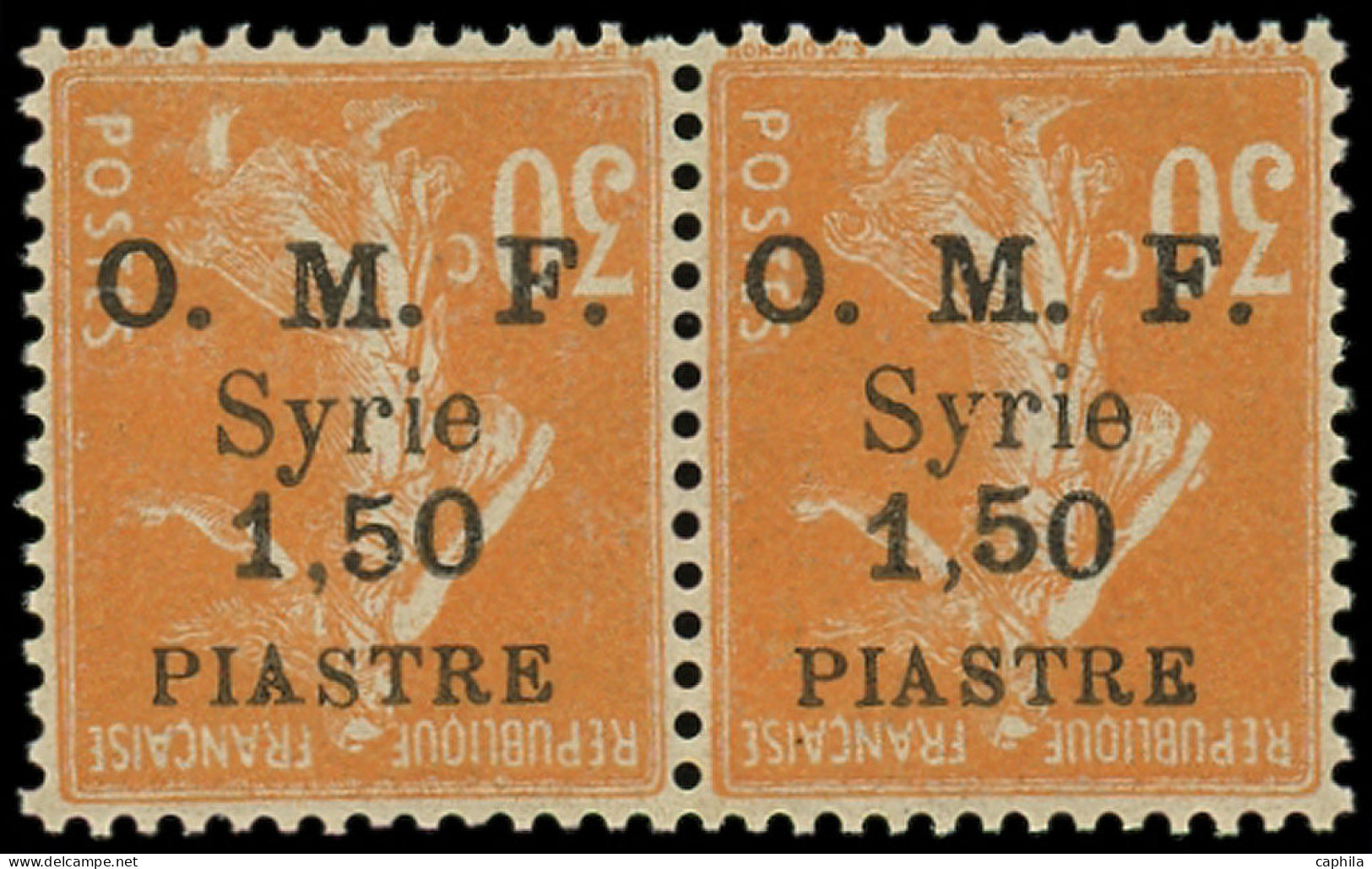 SYRIE Poste * - 62c, Paire Surcharge Renversée, Signé Patural: 1.50/30c. Orange - Cote: 130 - Other & Unclassified