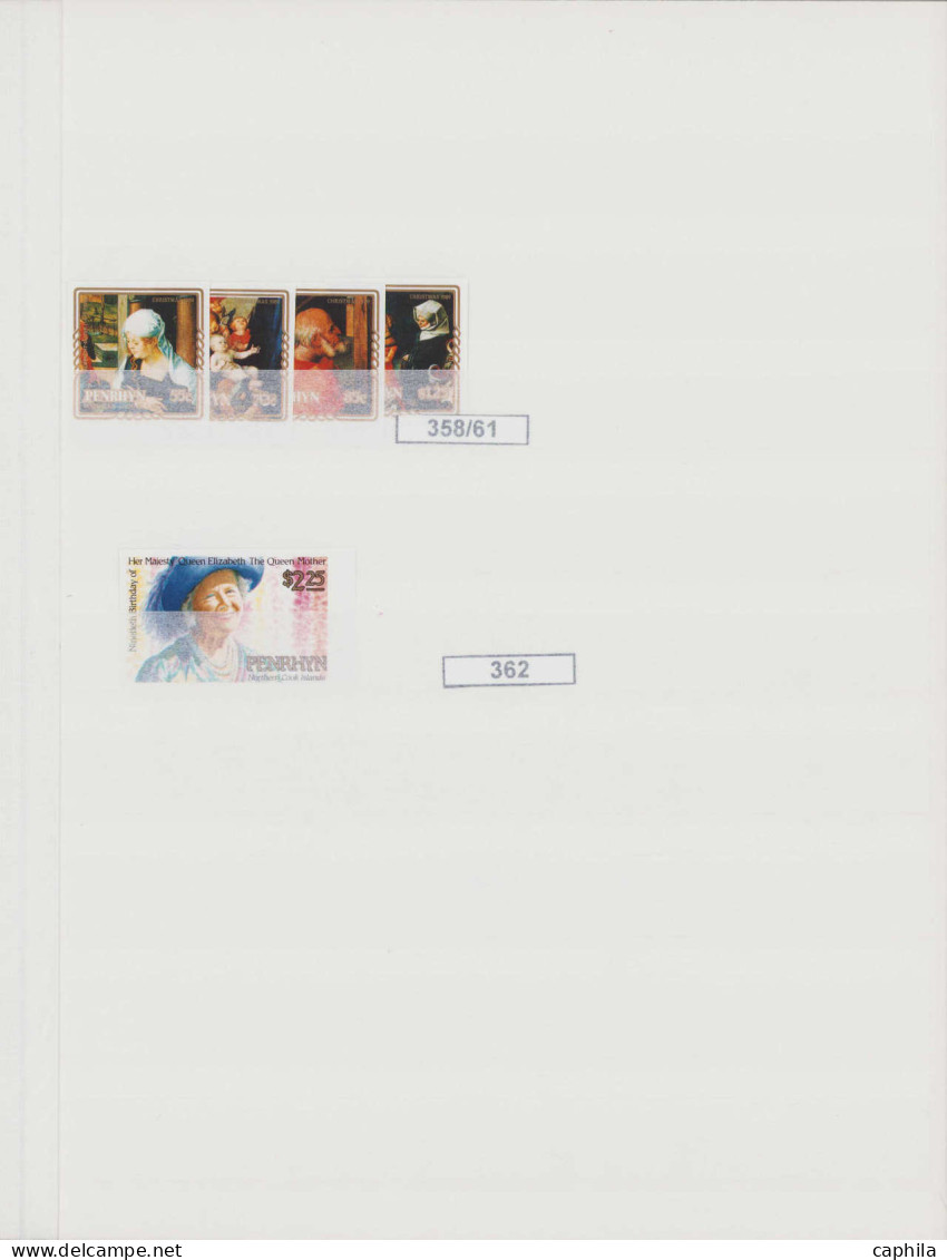 PENRHYN Non Dentelés LOT - Collection spécialisée de 210 timbres + 5 feuillets non dentelés (Archives Fournier), tirage 