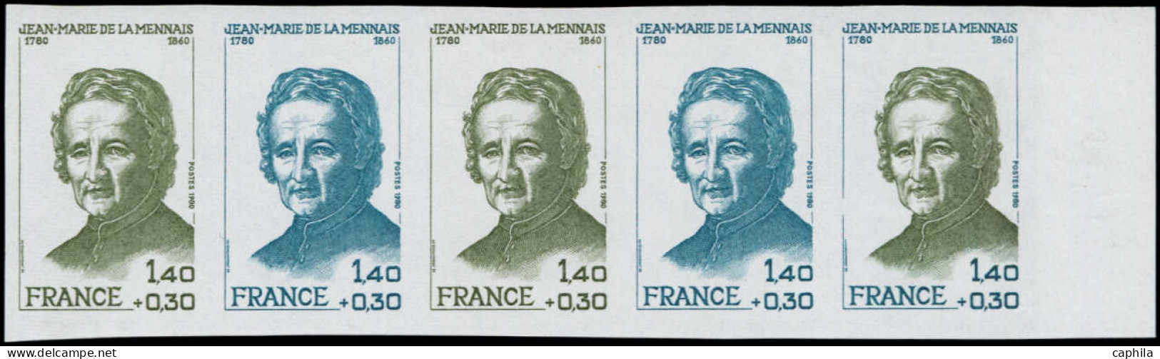 FRANCE Essais De Couleurs ** - 2097, Bande De 5 Essais Dont Un Polychrome: Jean-Marie De La Mennais - Other & Unclassified