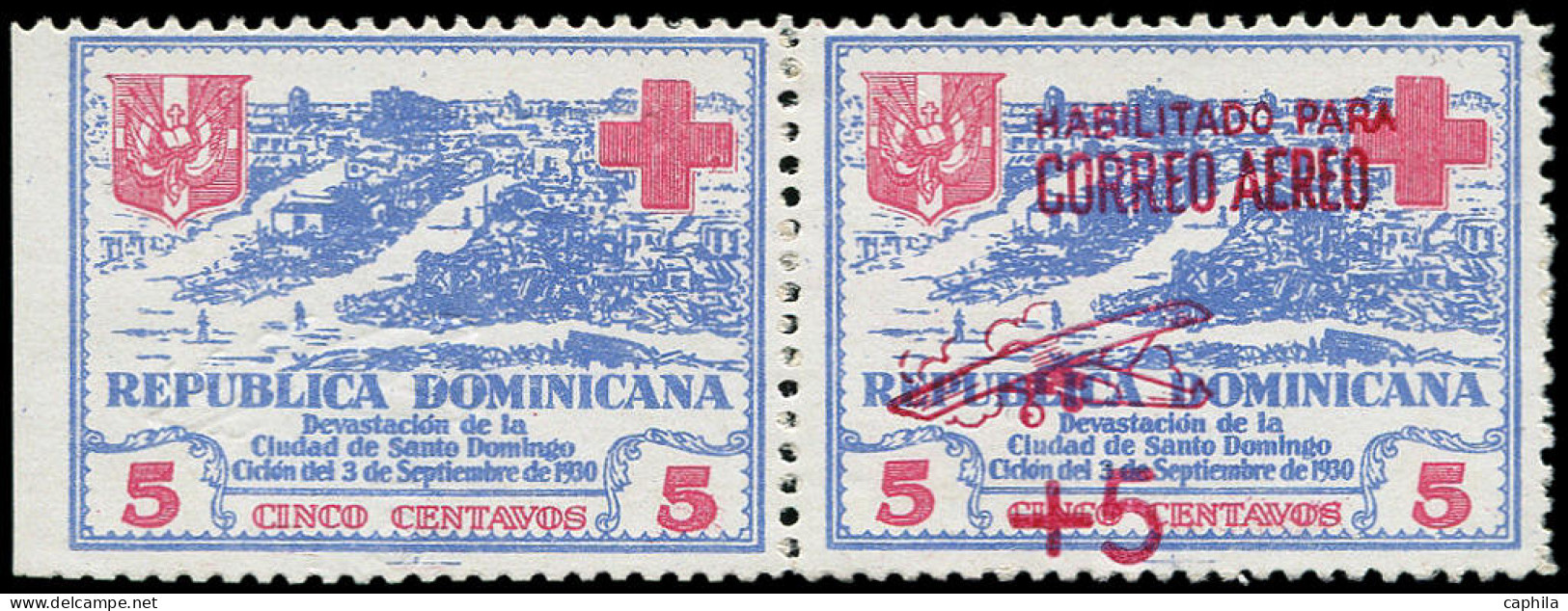 DOMINICAINE Poste Aérienne ** - 12, Paire, Un Exemplaire Avec Surcharge, Signé Roumet: Croix-Rouge - Dominican Republic