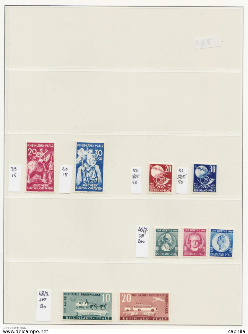 SARRE Lots & Collections LOT - 1927/1959, Sarre + Memel + Zone Française, petite collection en un album Leuchtturm, nomb