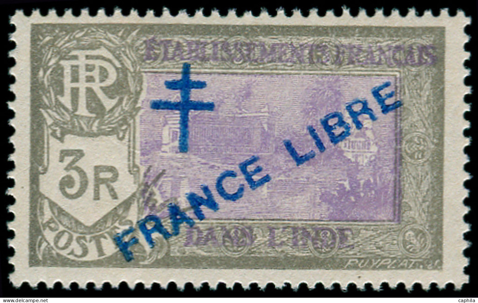 INDE FRANCAISE Poste ** - 169a, Surcharge Bleue, Signé Brun - Cote: (410) - Nuevos