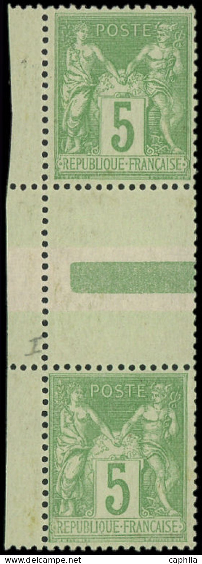 FRANCE Poste ** - 106a, Paire Interpanneau, Type I Et II Se Tenant: 5c Vert-jaune - Cote: 315 - 1898-1900 Sage (Type III)