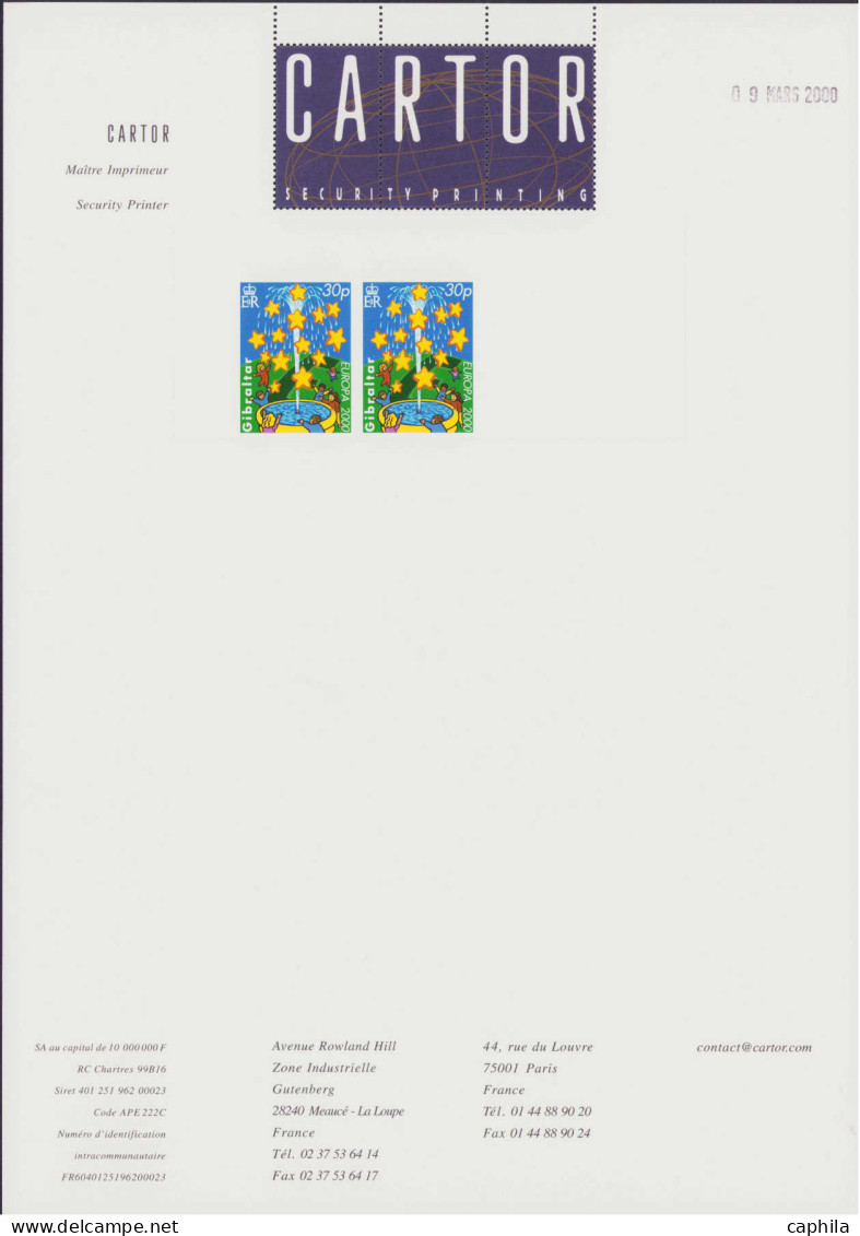 GIBRALTAR Poste ** - 911/14, 2 séries de 4 paires non dentelées (avec et sans sigle "ER") sur feuilles "Cartor": Europa 