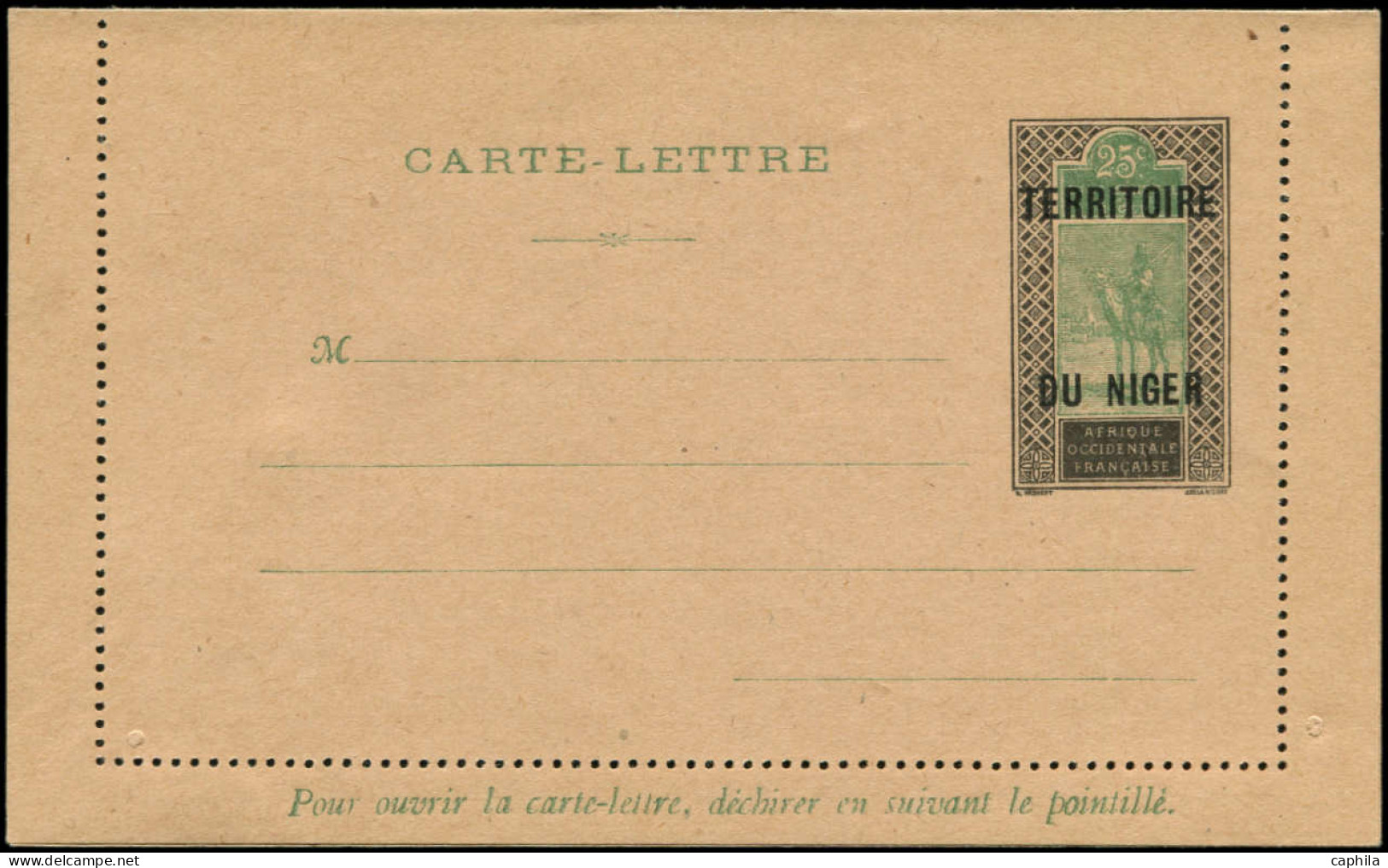 NIGER Entiers Postaux N - CL1a, Carte Lettre Sur Chamois Clair: 25c. Noir Et Vert - Cote: 120 - Ungebraucht