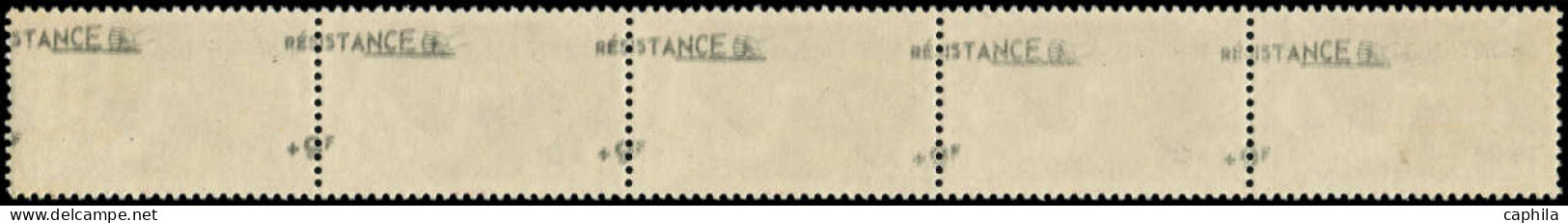 LEVANT FRANCAIS Poste ** - 51, Bande De 5 Horizontale, Surcharge Recto Et Verso (oxydée): +9f. S. 1f. Rose - Unused Stamps