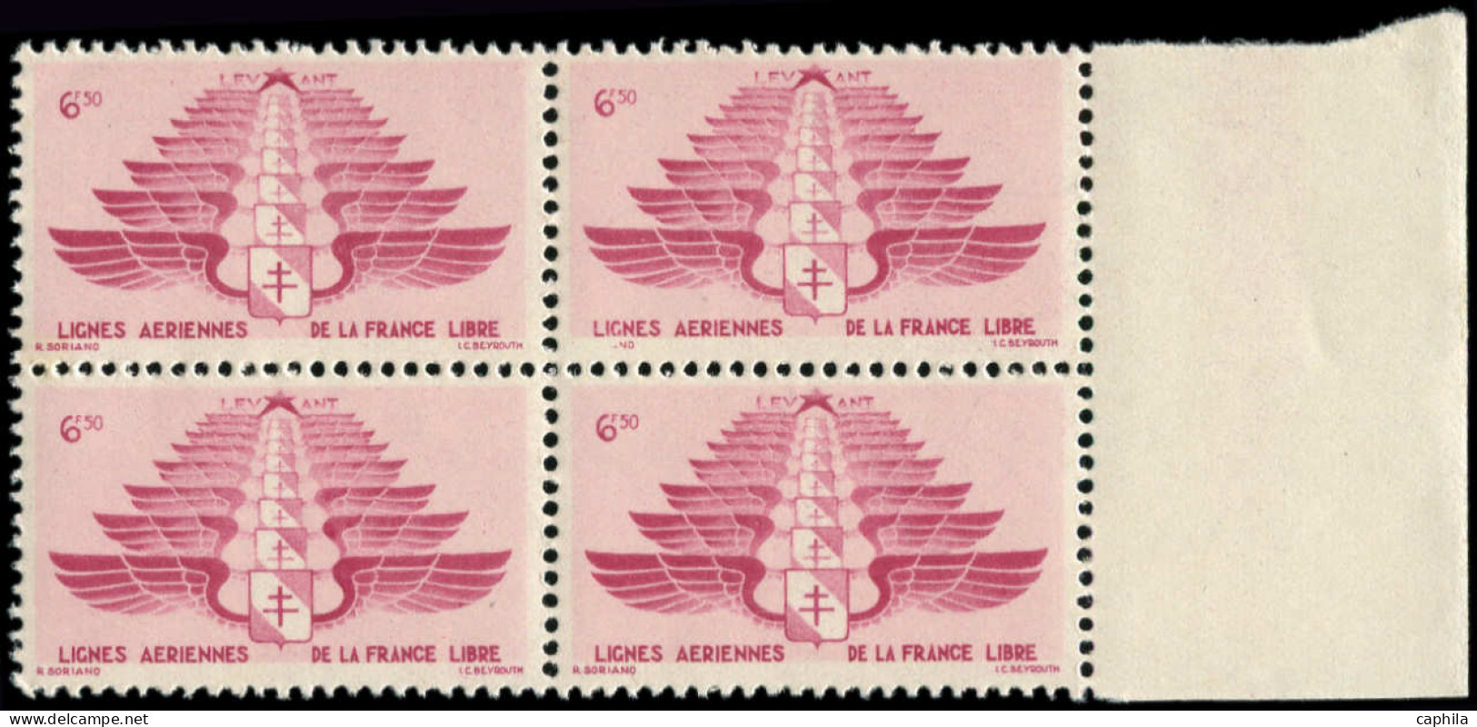 LEVANT FRANCAIS Poste Aérienne ** - 5a, Bloc De 4 Dont 1 Ex. Sans Signature, Bdf - Cote: 57 - Unused Stamps