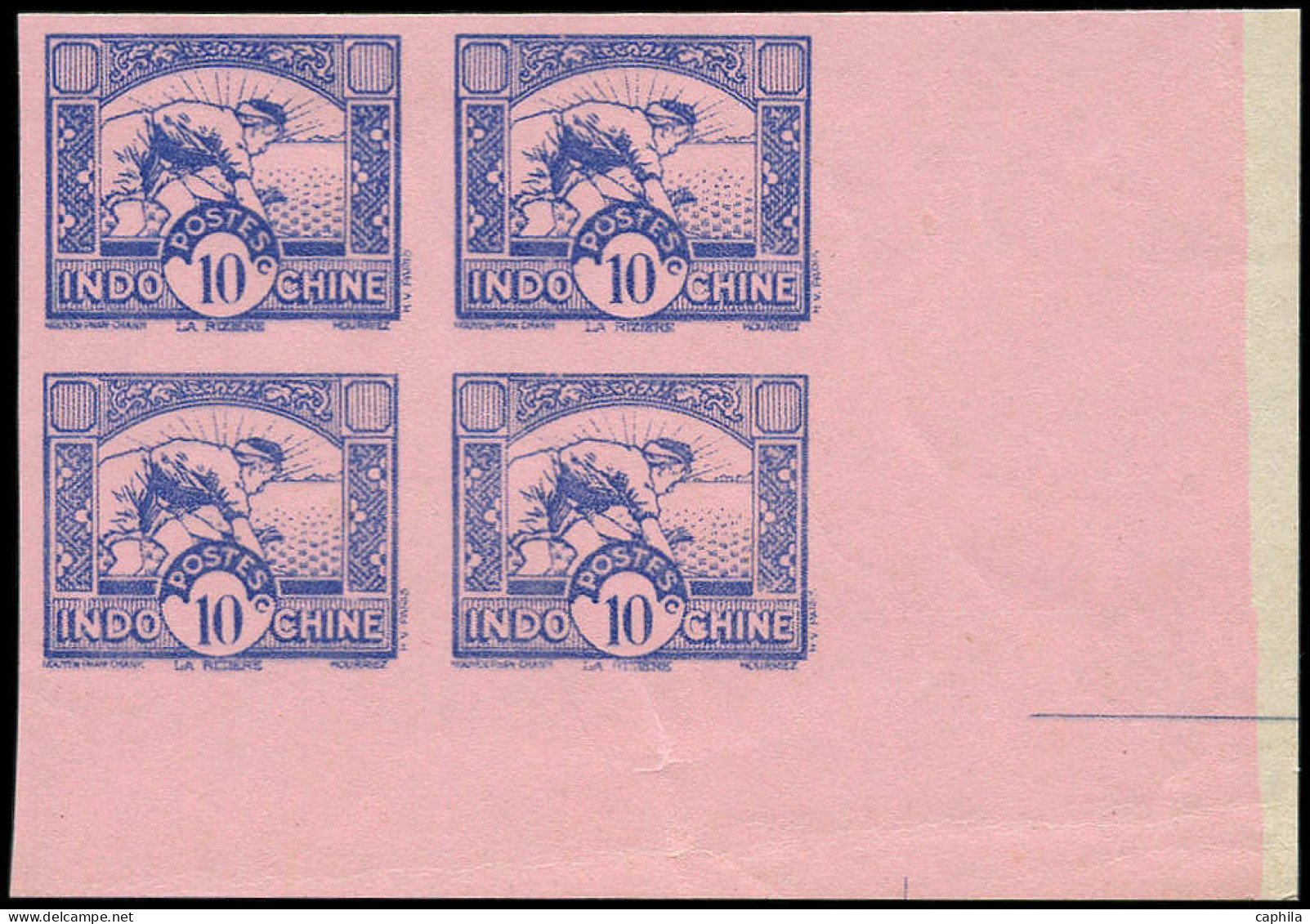 KOUANG-TCHEOU Poste ** - 148b, Bloc De 4, Non Dentelé, Sans Surcharge, Cdf: 10c. Bleu S. Rose (Maury) - Cote: 720 - Unused Stamps