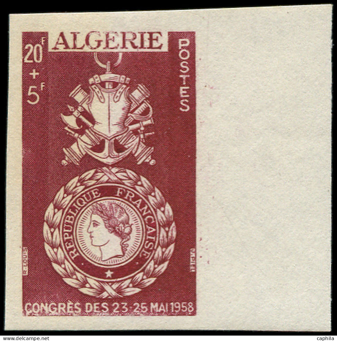 ALGERIE Poste ** - Maury 363A, Non émis, Essai Non Dentelé: Congrès Des 23-25 Mai 1958, Médaille Militaire - Cote: 3500 - Neufs