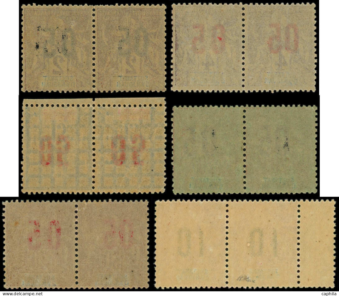 ANJOUAN Poste ** - 20A/23Aa + 25Aa/26Aa, 6 Paires Horizontales,(le 20 Détaché) Chiffres Espacés Tenant à Normal - Cote:  - Unused Stamps