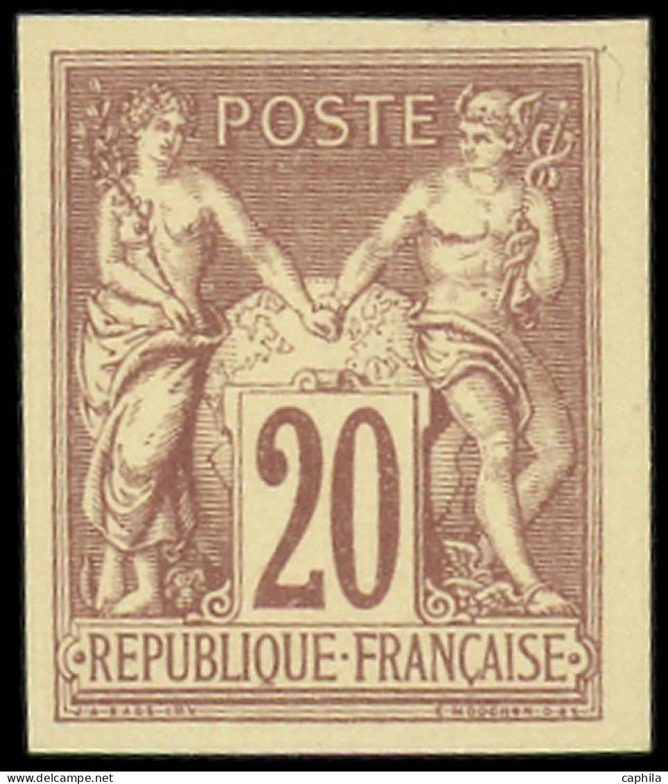 FRANCE Poste (*) - 67b, émission Des Régents, Non Dentelé, Signé Brun: 20c. Brun-lilas - Cote: 270 - 1876-1878 Sage (Type I)