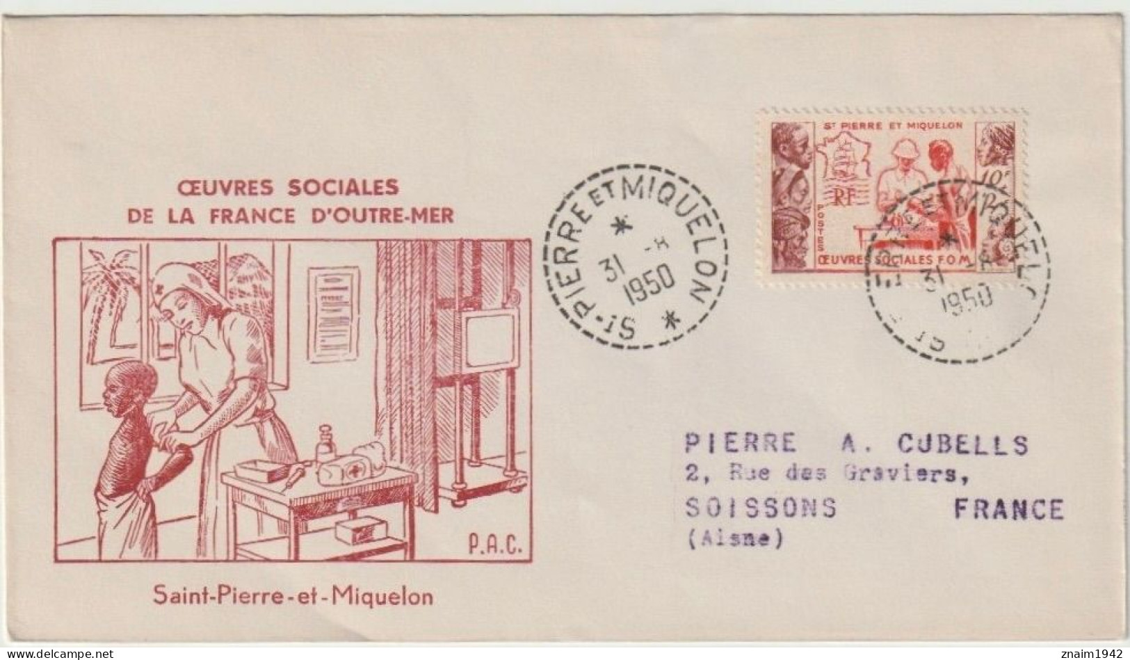 1950 ST PIERRE MIQUELON LETTRE AFFR YVERT 344 OBLITERE ST PIERRE MIQUELON 31 - 8  1950 - Lettres & Documents