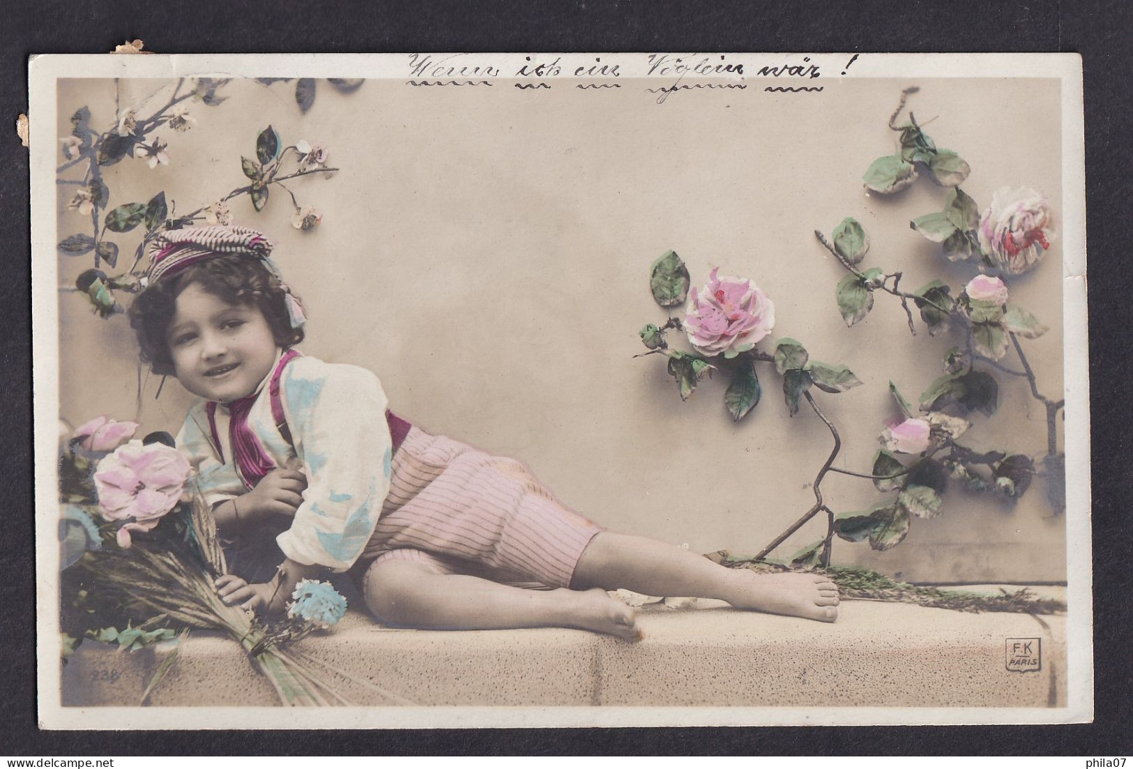 Boy With Flowers / F.K. Paris / Postcard Circulated, 2 Scans - Portraits