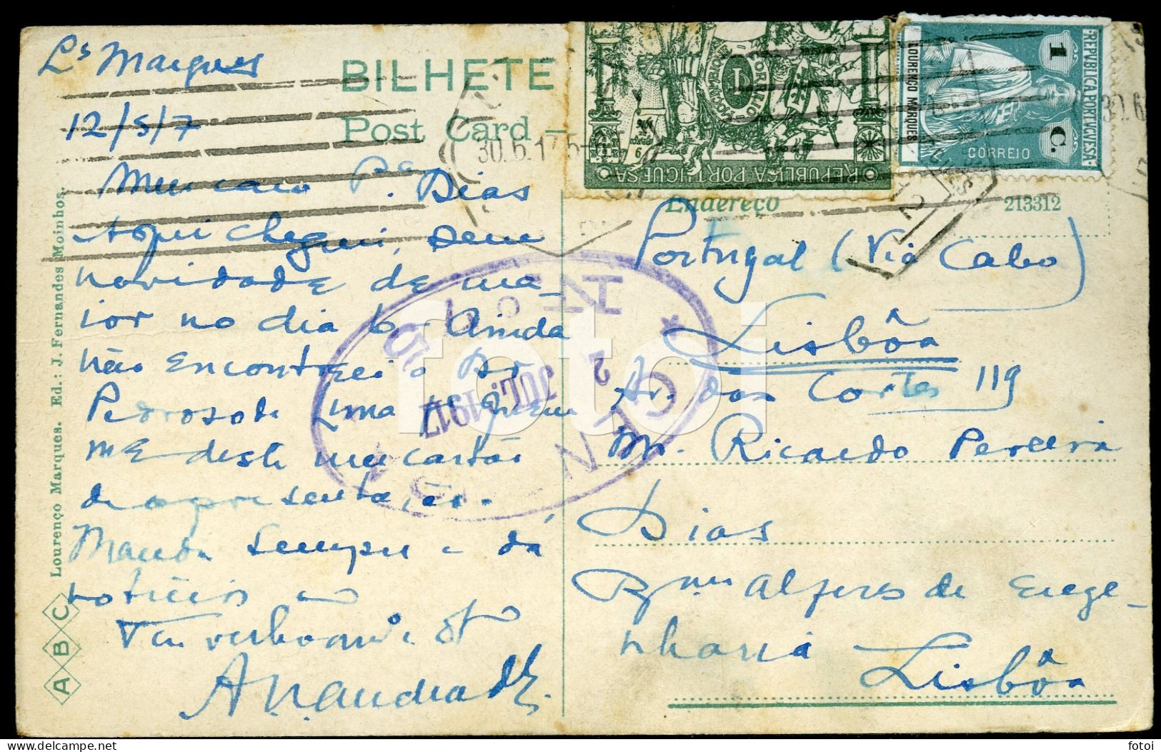 1917 CENSURA STAMP POSTCARD LOURENÇO MARQUES MOÇAMBIQUE MOZAMBIQUE AFRICA AFRIQUE TIMBRE - Mozambique