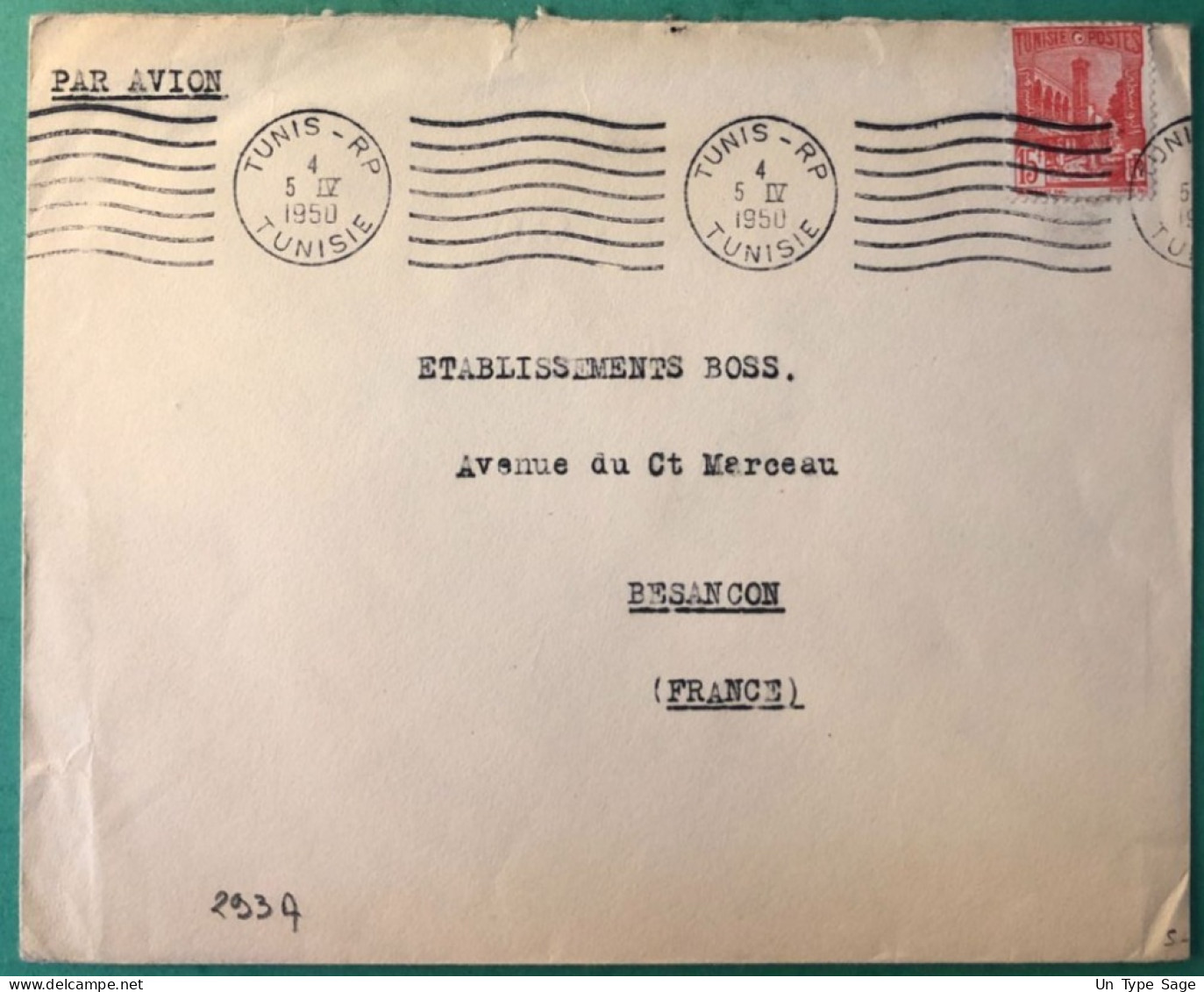 Tunisie, Divers Sur Enveloppe Oblitération Mécanique TUNIS RP 5.4.1950 - (A1012) - Cartas & Documentos