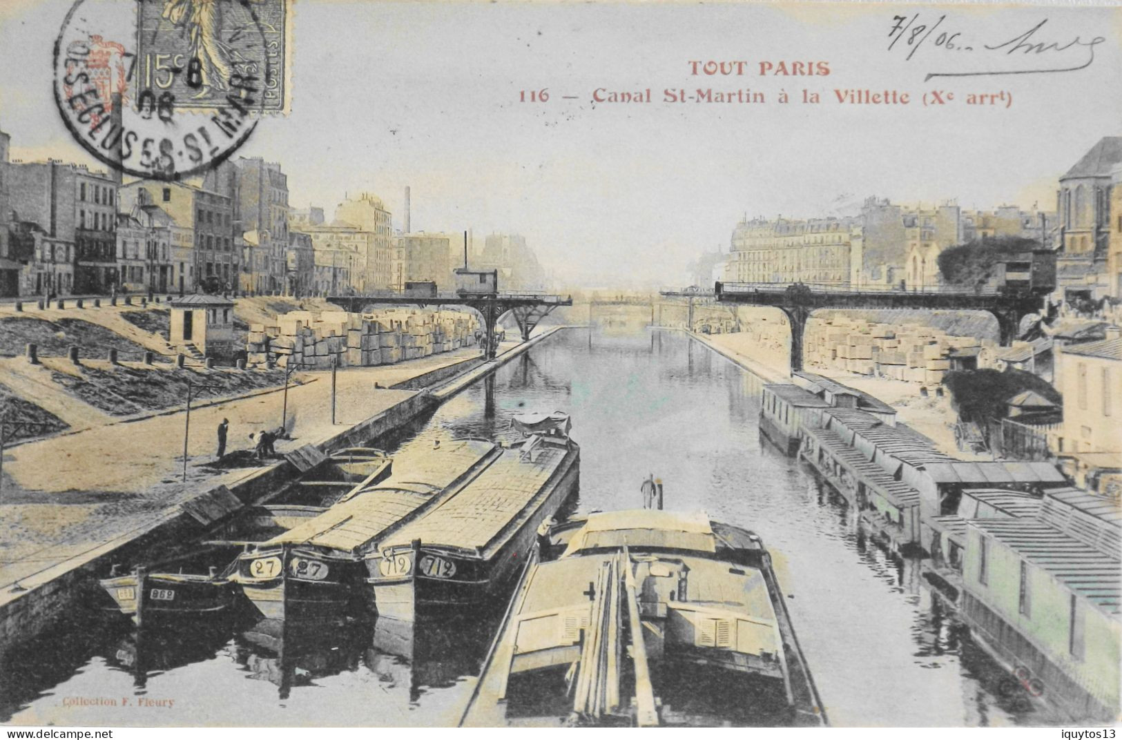 CPA. [75] Paris > TOUT PARIS - N° 116 - Canal Saint-Martin à La Villette - (Xe  Arrt) - 1906 - Coll. F. Fleury - TBE - Arrondissement: 10