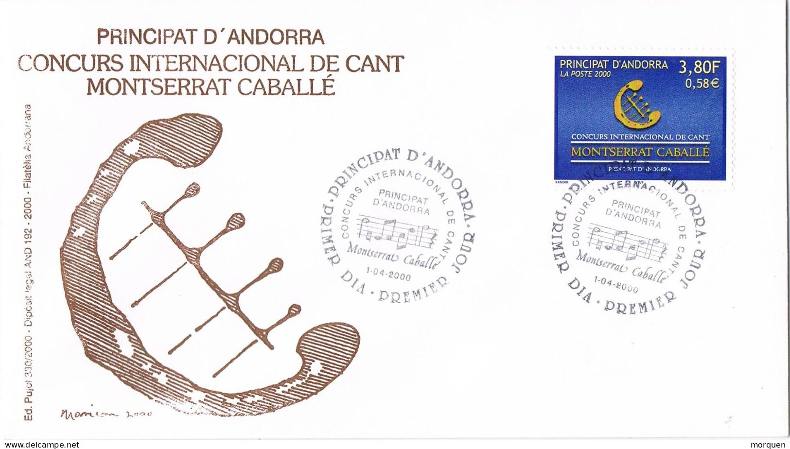 54716. Carta ANDORRA Francesa 2000. Tema Musica, Musik, MONTSERRAT CABALLÉ - FDC