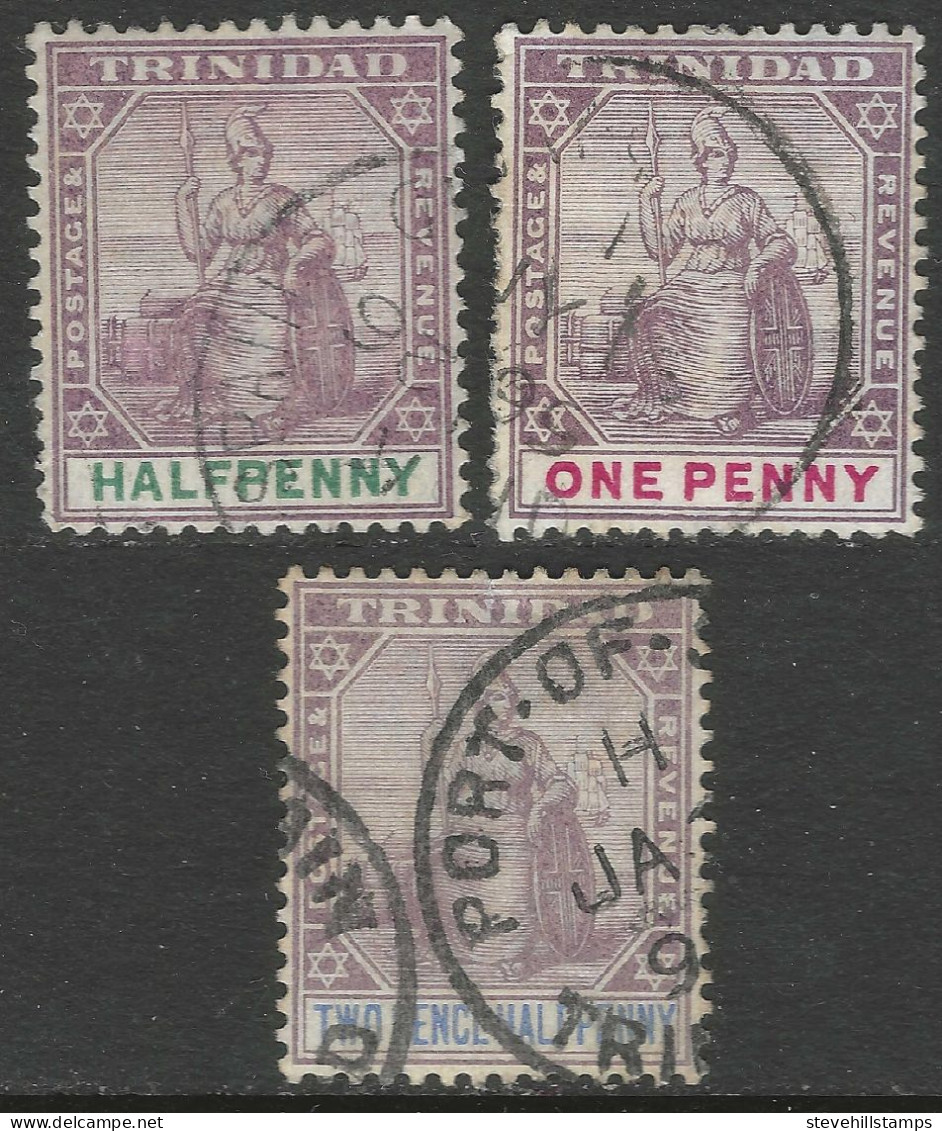 Trinidad. 1896-1906 Britannia. ½, 1d, 2½d Used. Watermark Crown CA. SG 114, 115, 117. M4026 - Trinidad & Tobago (...-1961)