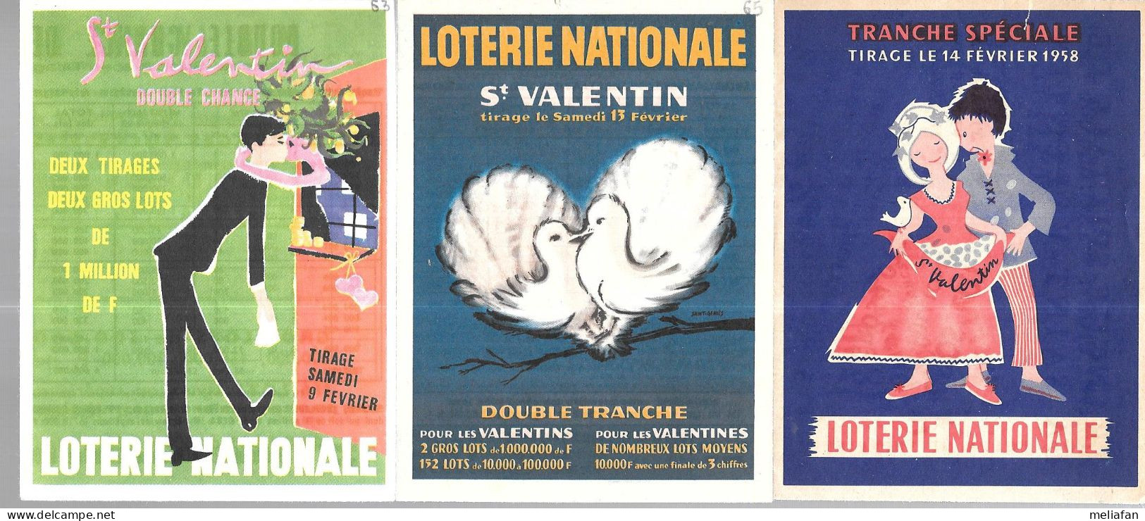 KB1851 - DEPLIANTS LOTERIE NATIONALE - SAINT VALENTIN 1958 1963 1965 - Lottery Tickets