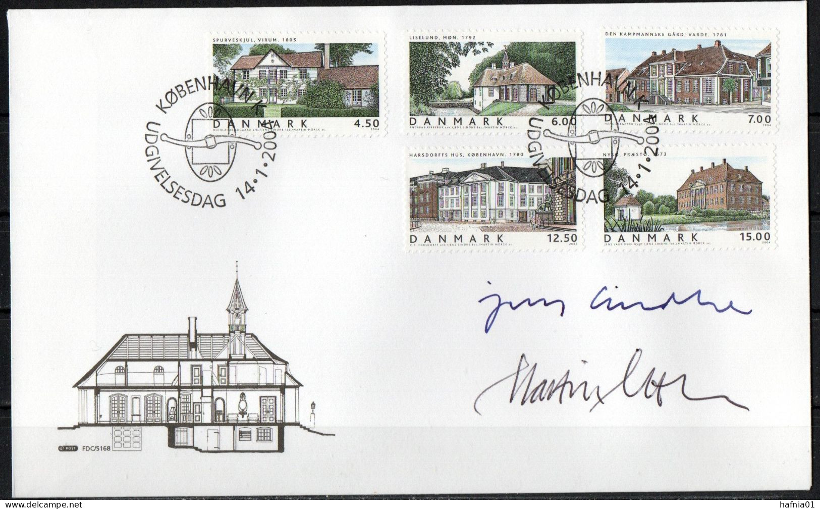 Martin Mörck. Denmark 2004. Residential Buildings. Michel 1361 - 1365. FDC. Signed. - FDC