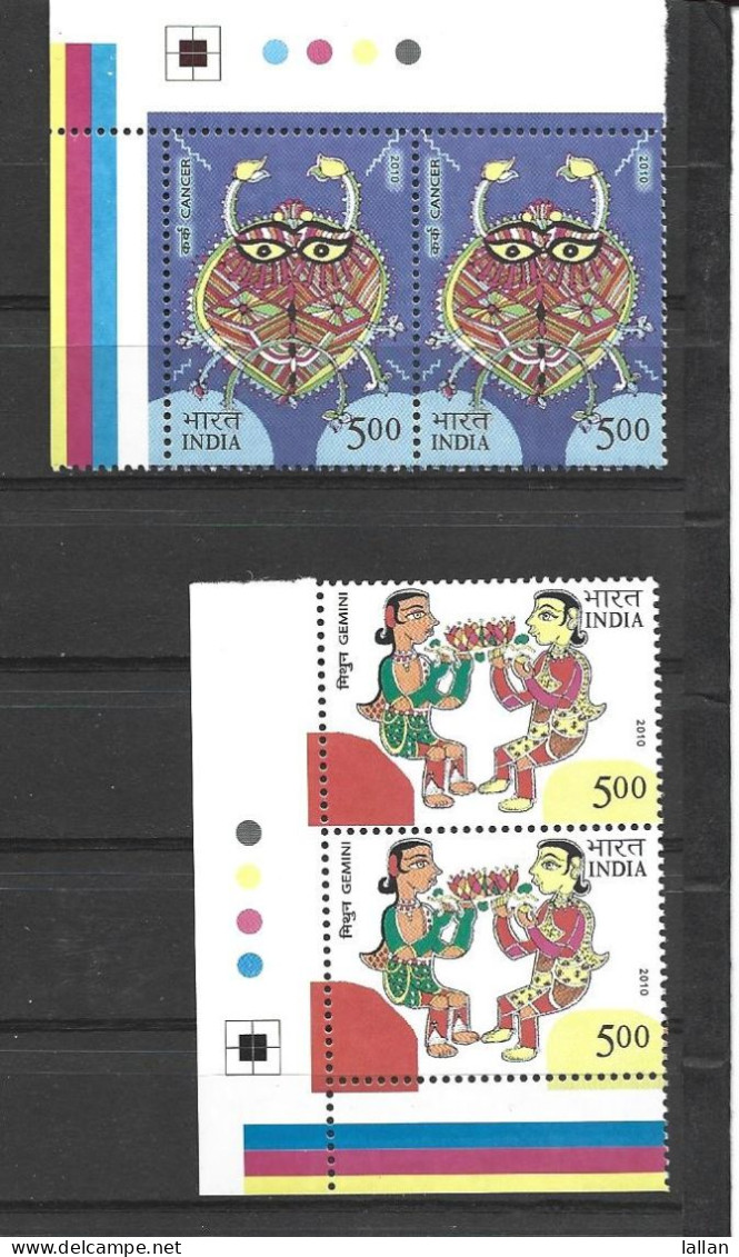 12 Astrological Signs, Strip Of 2X12, 2010l MNH, India, Condition As Per Scan - Astrologie