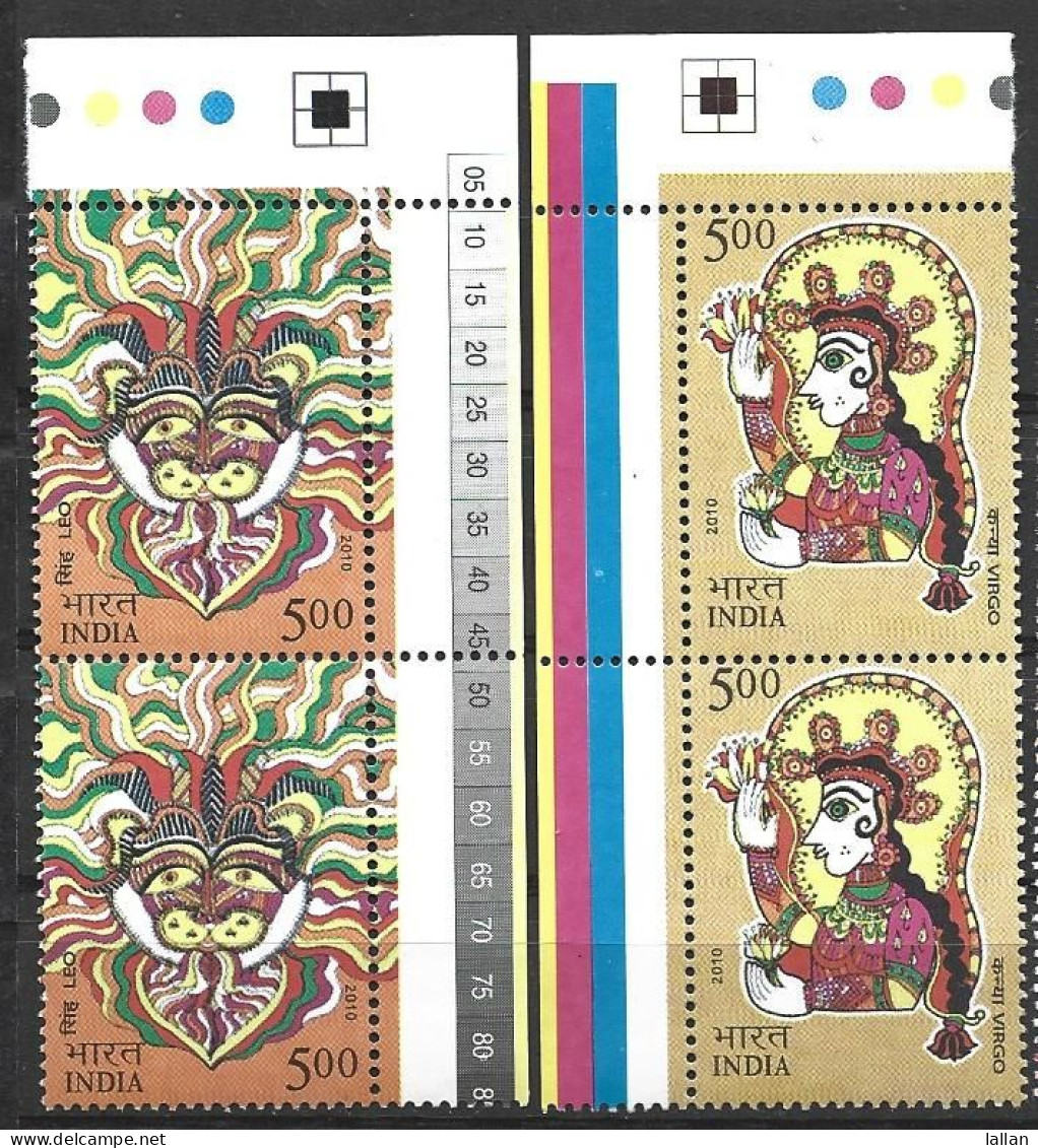 12 Astrological Signs, Strip Of 2X12, 2010l MNH, India, Condition As Per Scan - Astrology