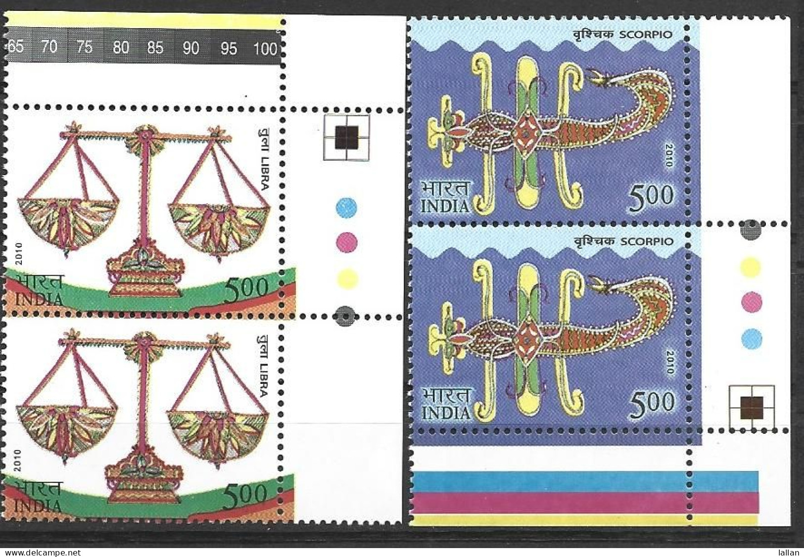 12 Astrological Signs, Strip Of 2X12, 2010l MNH, India, Condition As Per Scan - Astrologie