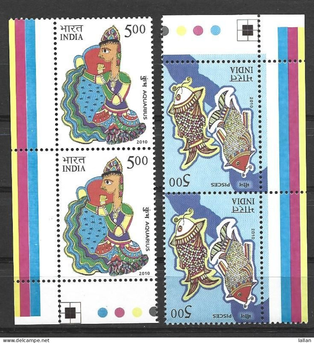12 Astrological Signs, Strip Of 2X12, 2010l MNH, India, Condition As Per Scan - Astrologie