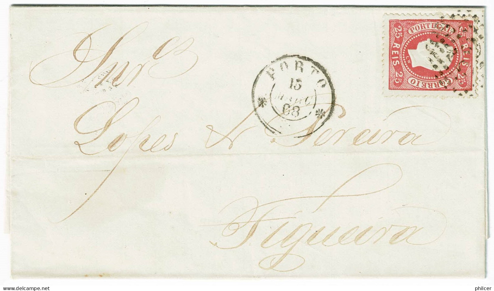 Portugal, 1868, # 30, Para Figueira - Storia Postale