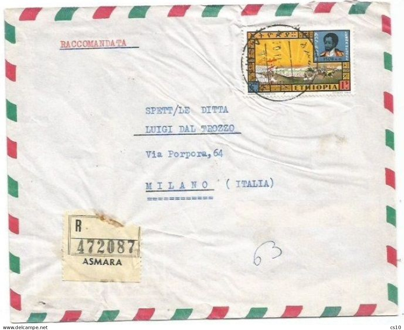 Ethiopia Airmail Registered Commerce Cover Asmara 30nov1966 To Italy With Lebna Dengel  E$ 1 Solo Franking - Ethiopië