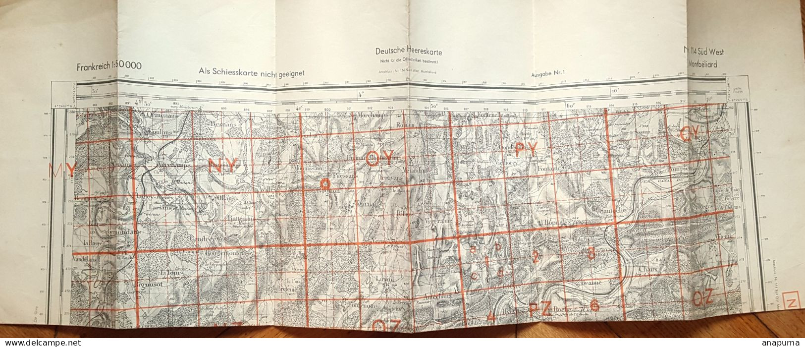 Carte ALLEMANDE Daté 1944, 50 000eme, Franche Comté, Doubs, Deutsche Heereskarte, Kriegskarten, - 1939-45